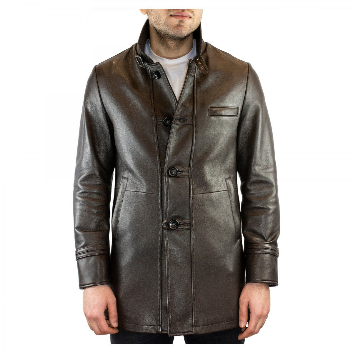 Rodrigo formal jacket for men handmade in dark brown LEATHER lambskin