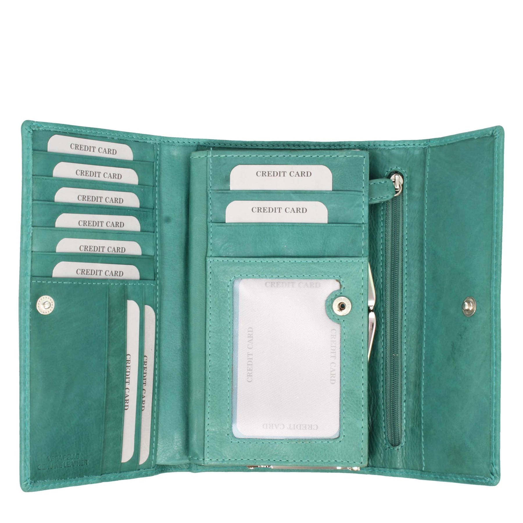 Women's wallet with compartments for credit cards, coins and banknotes in various colors