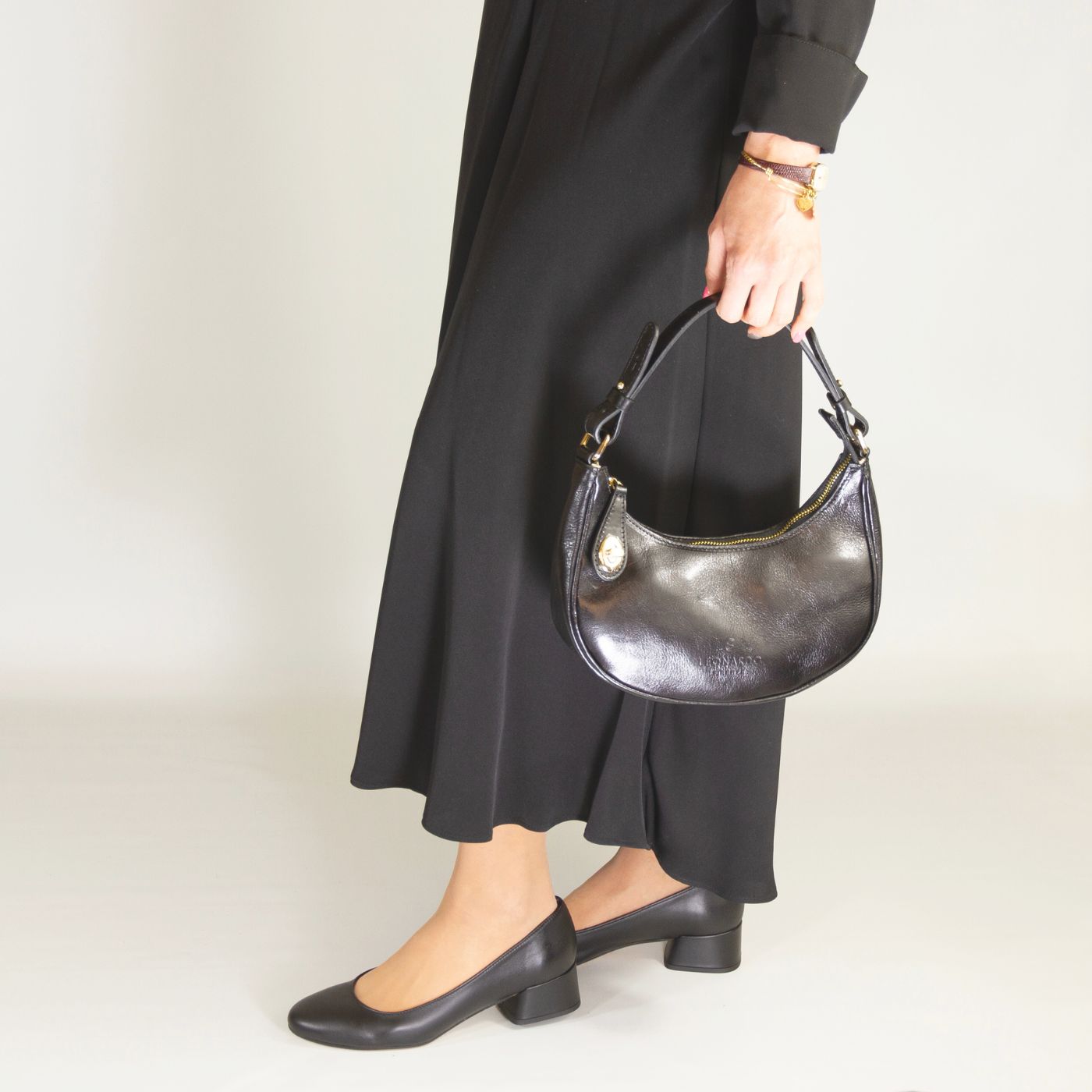 Sac bandoulière Jane en cuir noir avec bandoulière amovible