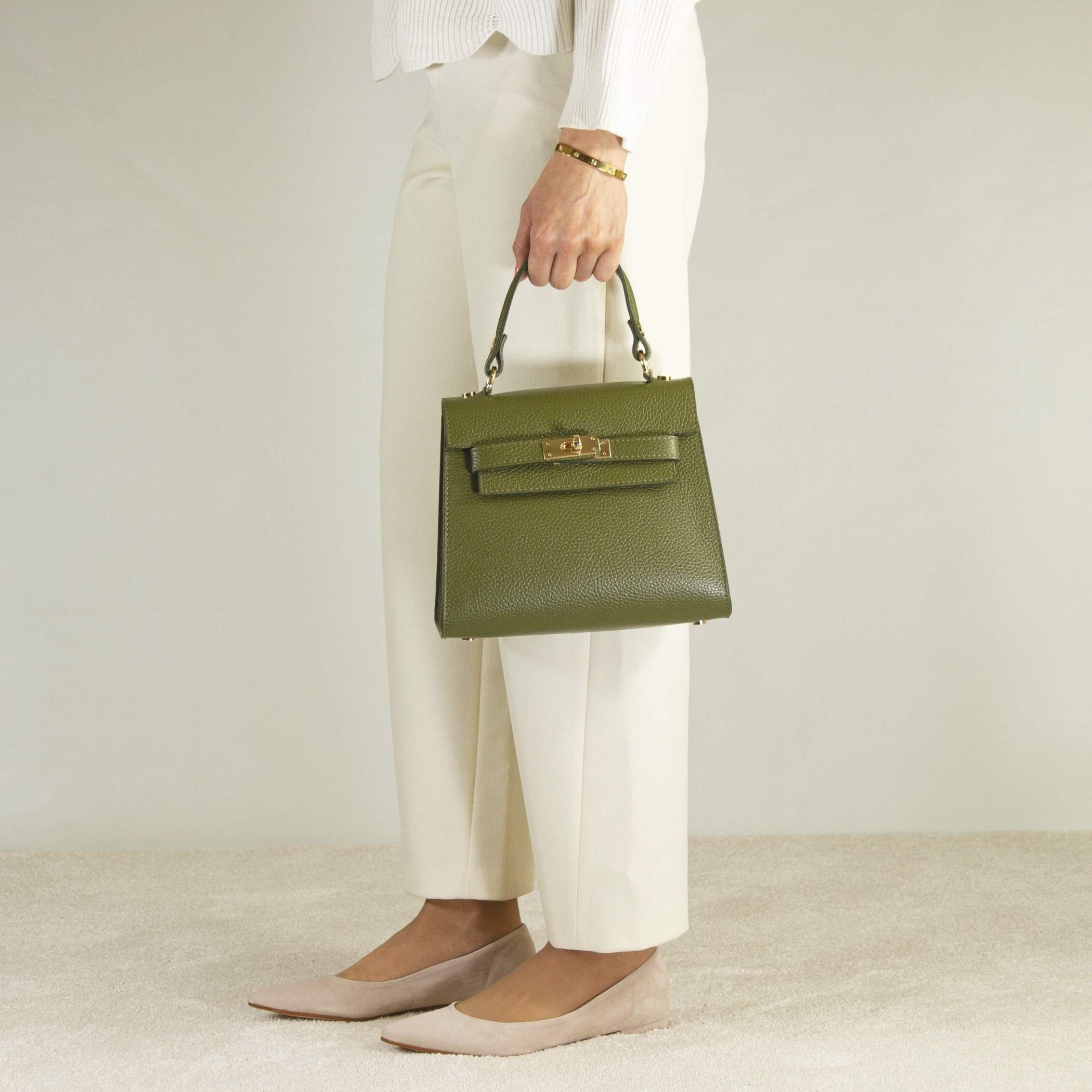 Sac à main en cuir Lady K avec bandoulière vert amovible