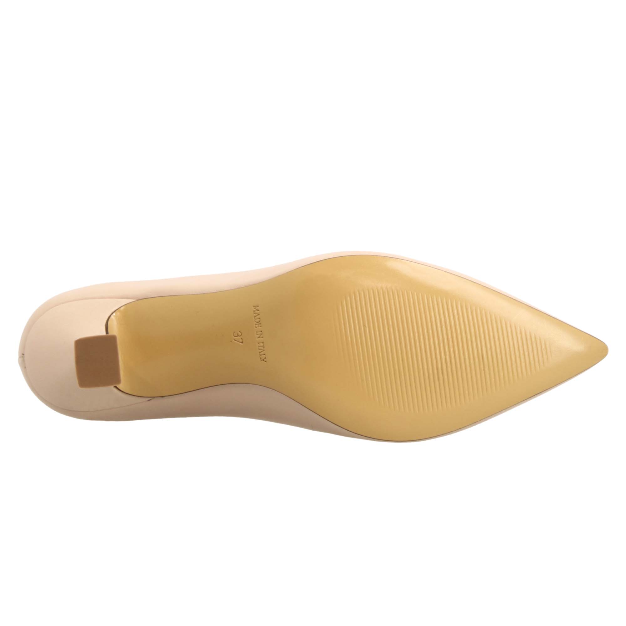 Women's décolleté in beige leather with pointed toe 