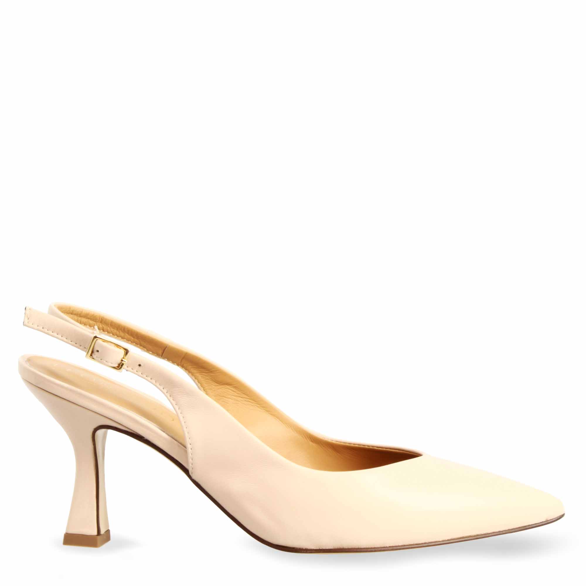 Décolleté slingback da donna a punta e tacco alto in pelle beige