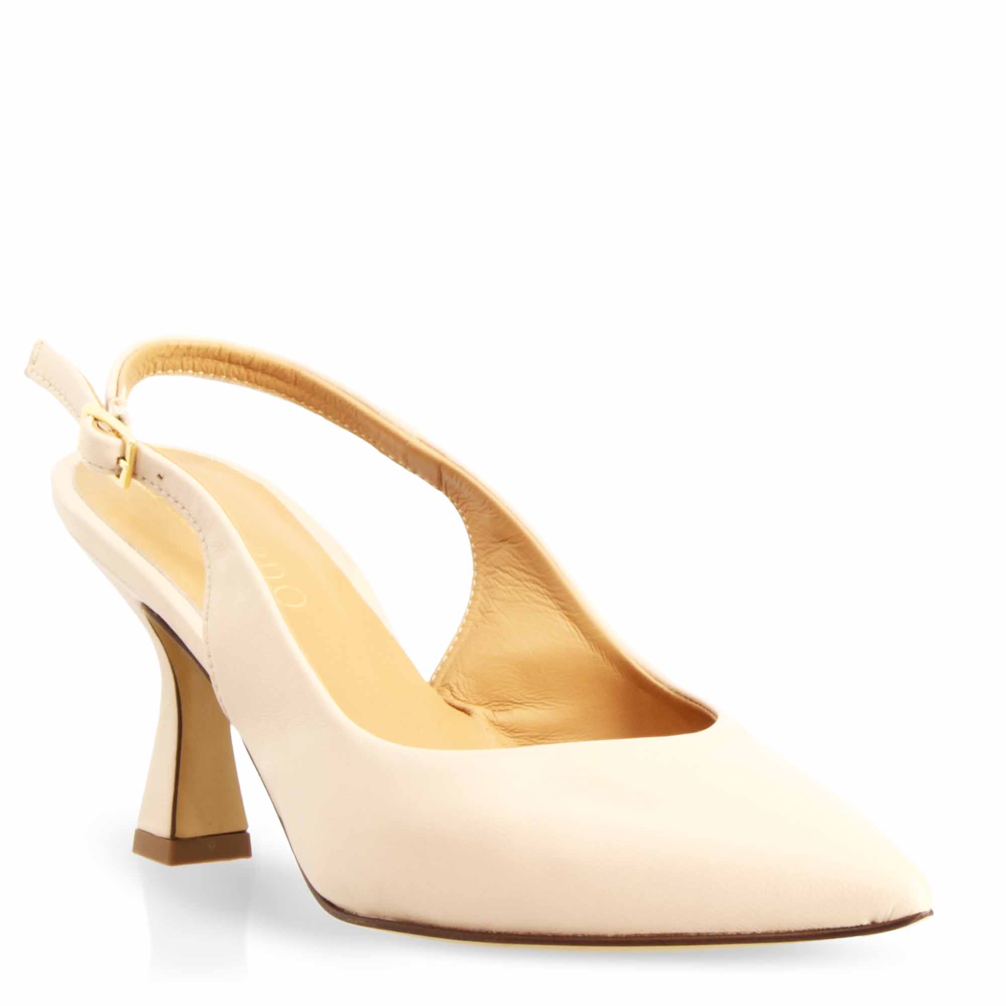 Décolleté slingback da donna a punta e tacco alto in pelle beige