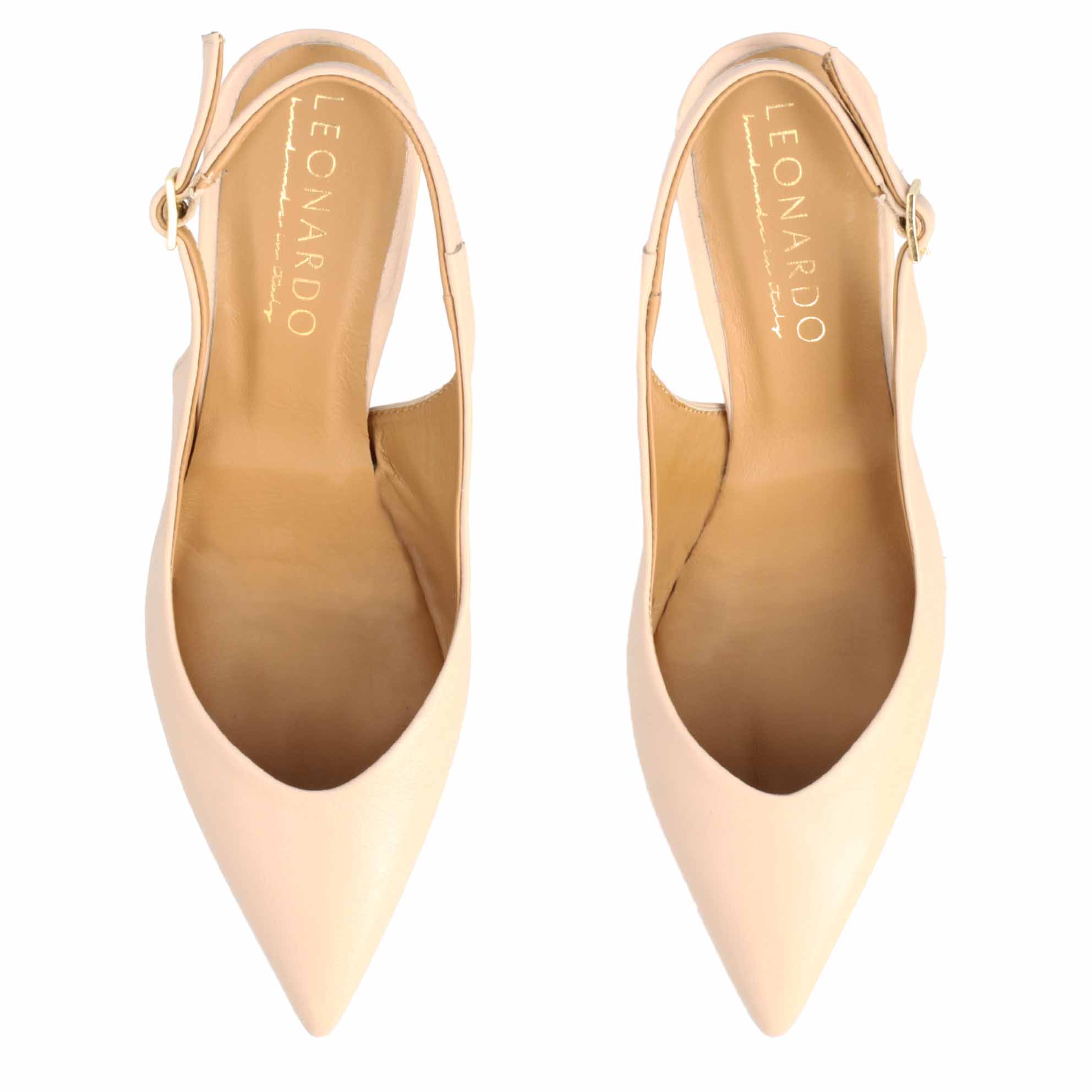 Décolleté slingback da donna a punta e tacco alto in pelle beige