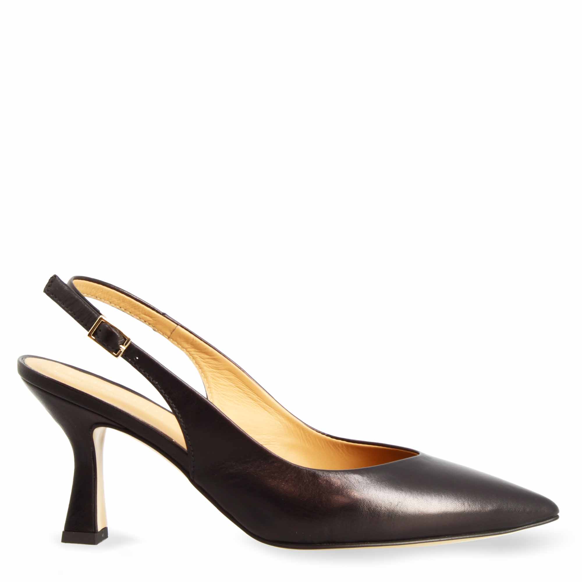 Décolleté slingback da donna a punta e tacco alto in pelle nera