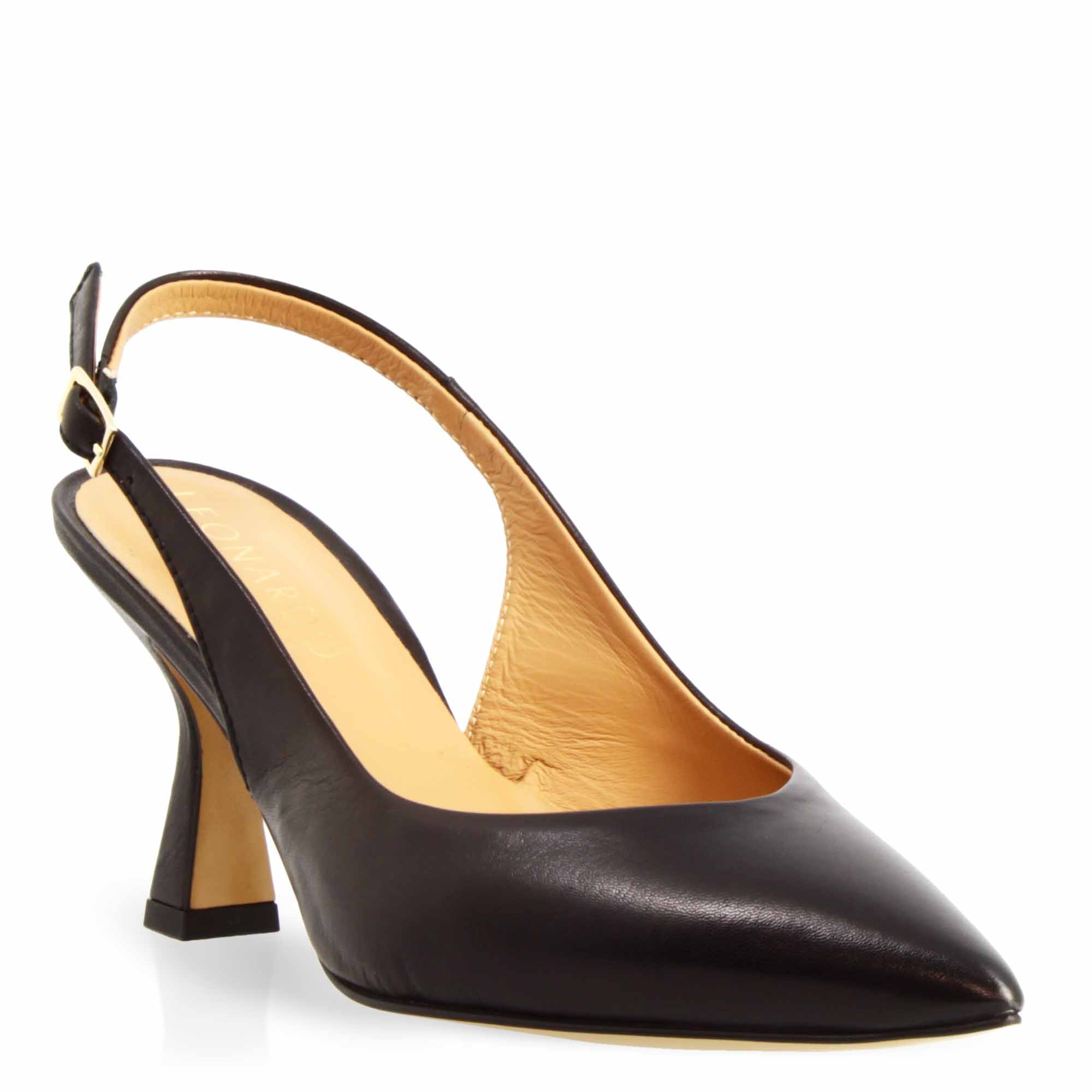 Décolleté slingback da donna a punta e tacco alto in pelle nera