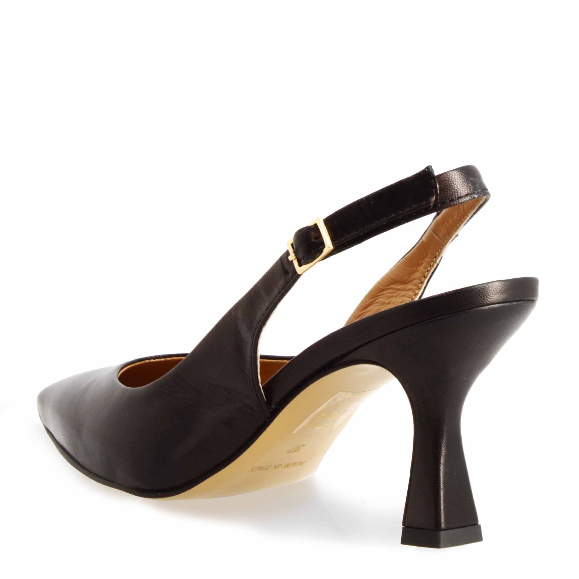 Décolleté slingback da donna a punta e tacco alto in pelle nera