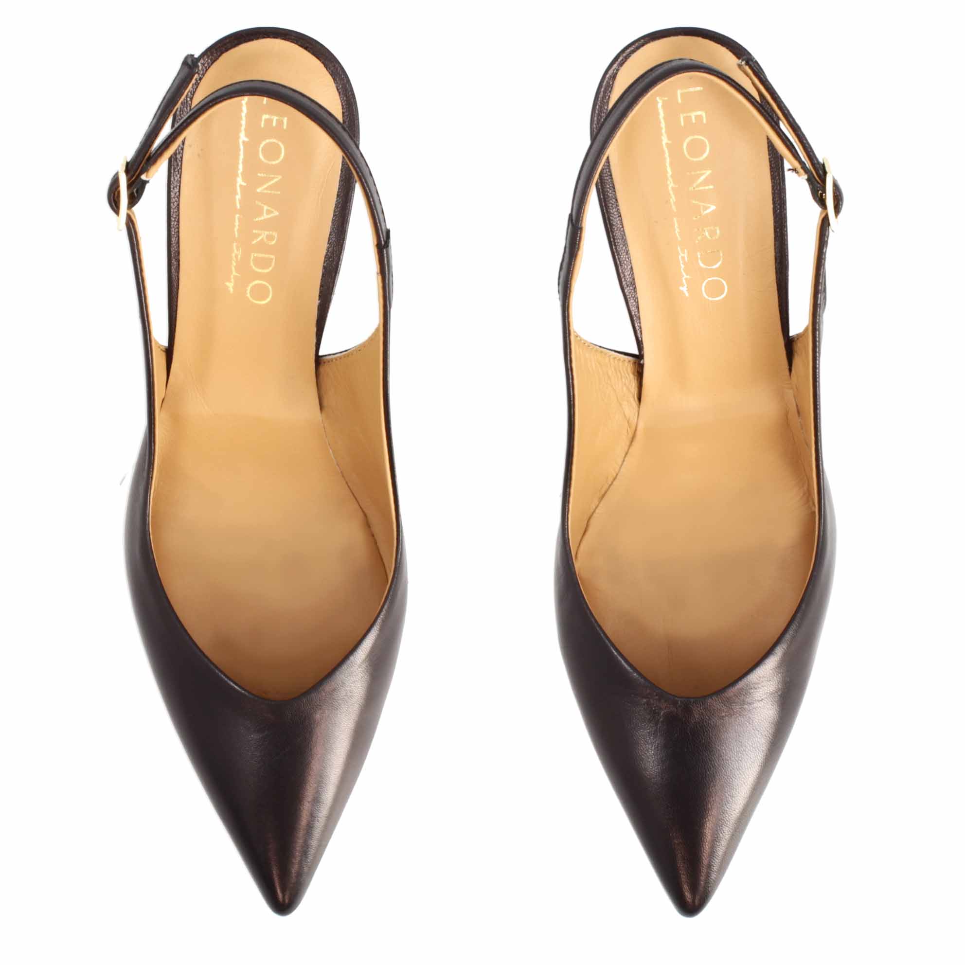 Décolleté slingback da donna a punta e tacco alto in pelle nera