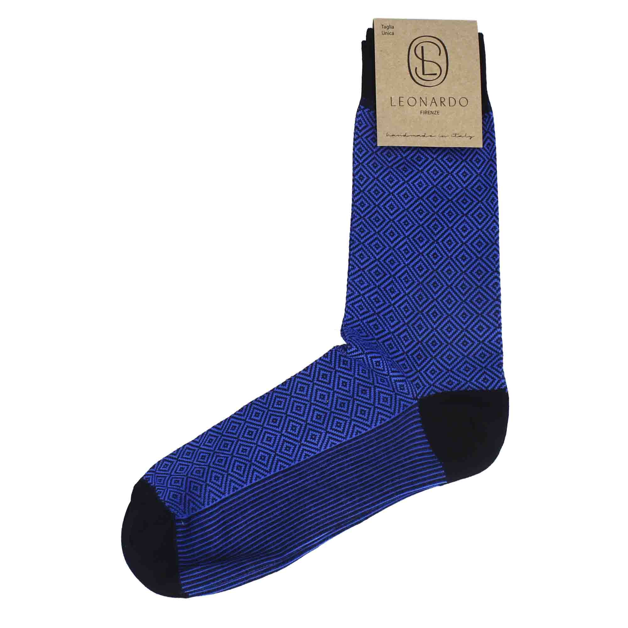 Calzini da uomo in cotone colore blu elettrico con fantasia colore nero