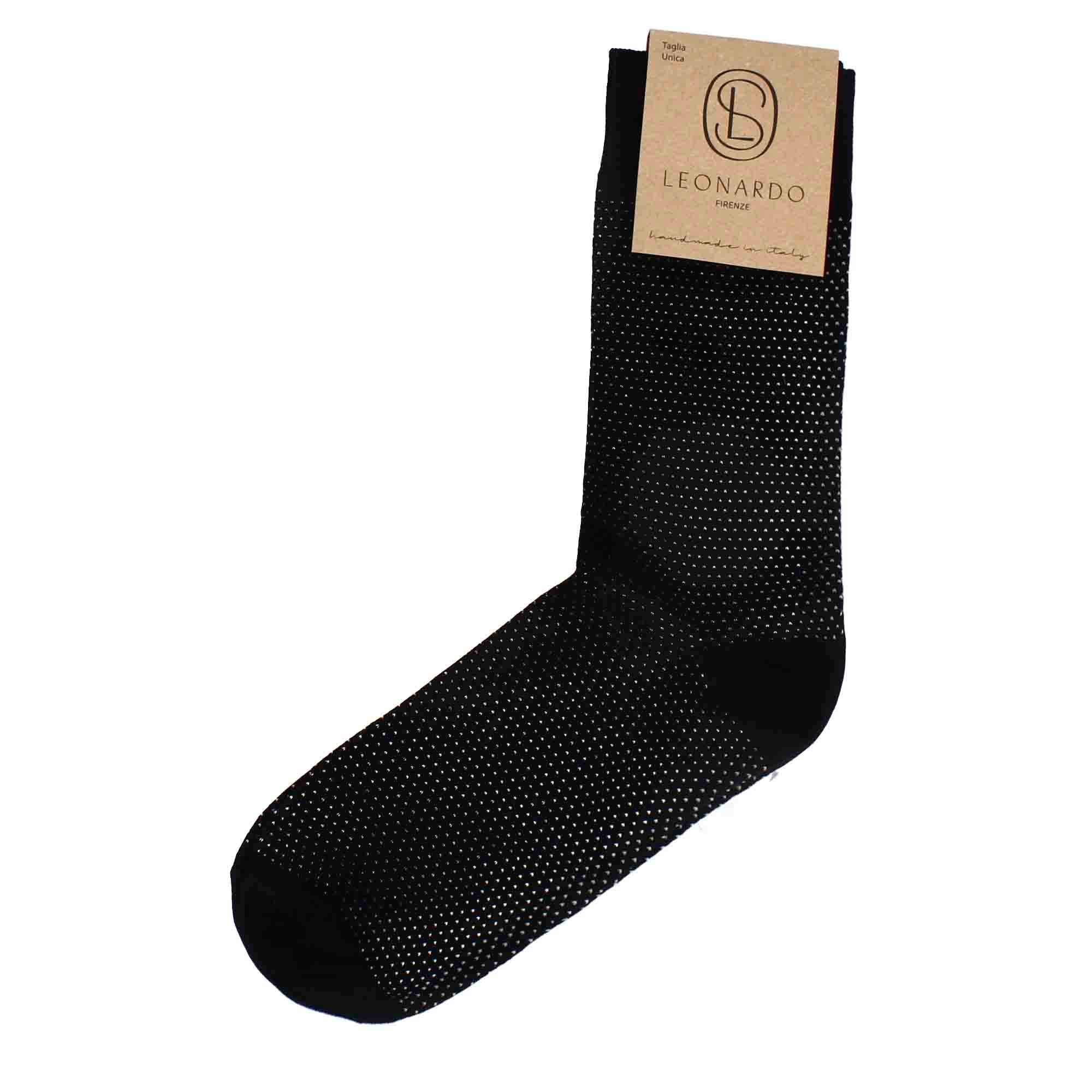 Men's black cotton socks with white polka dots