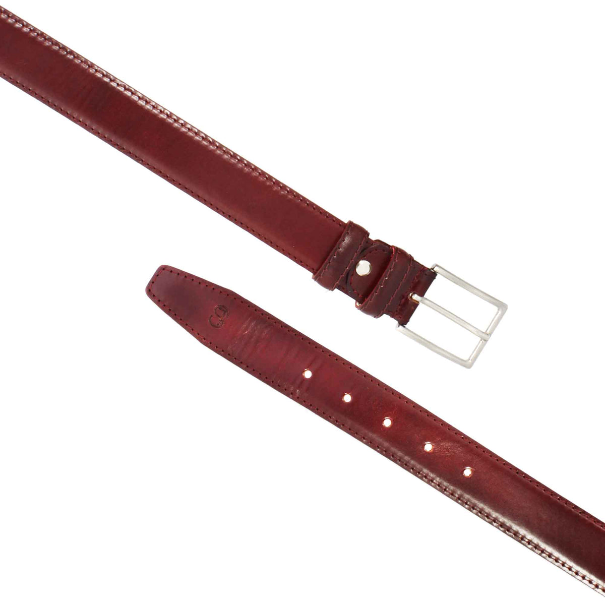 Ceinture homme en cuir pleine fleur bordeaux