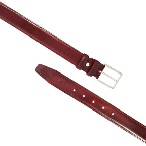 Ceinture homme en cuir pleine fleur bordeaux