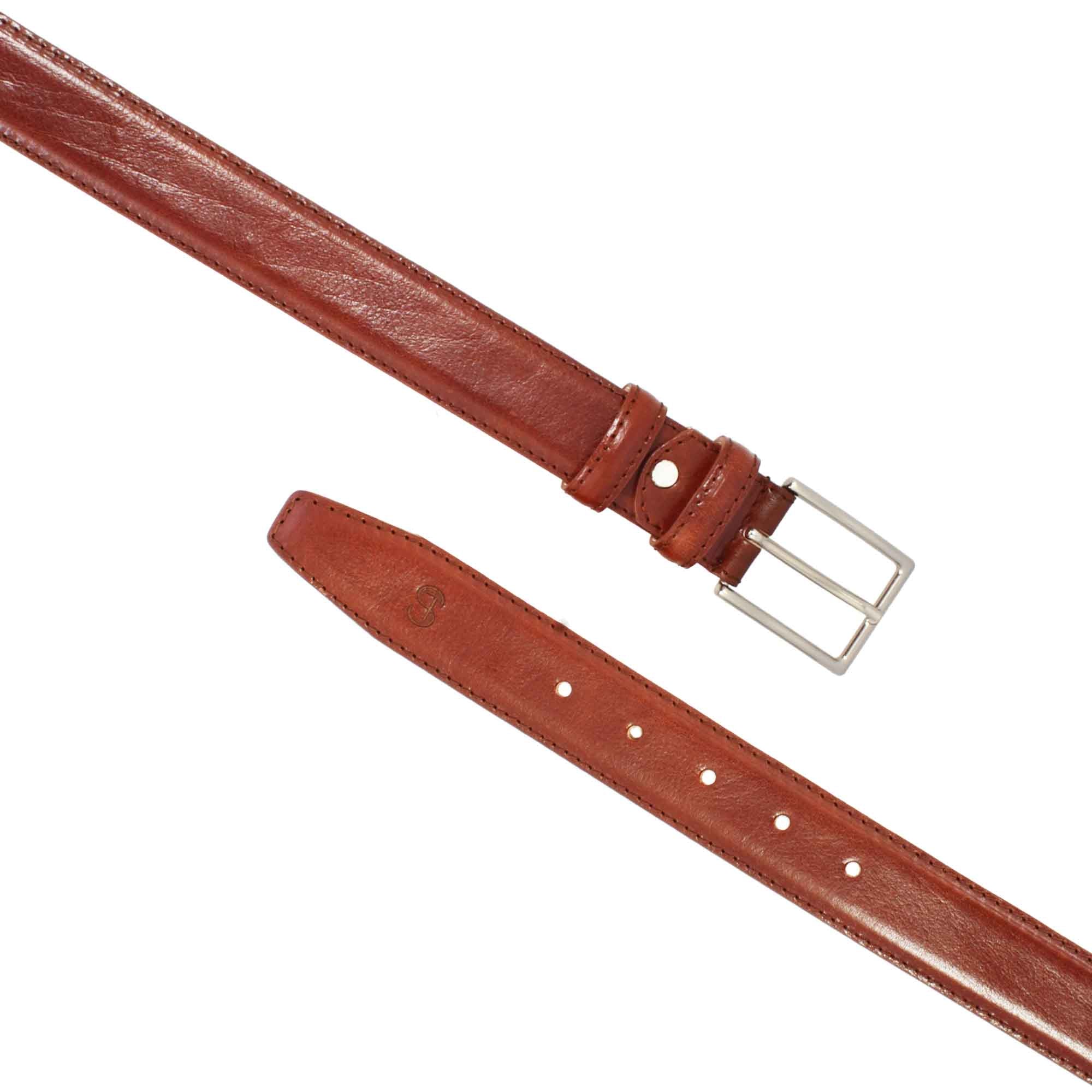 Men's belt in full grain leather in brown color