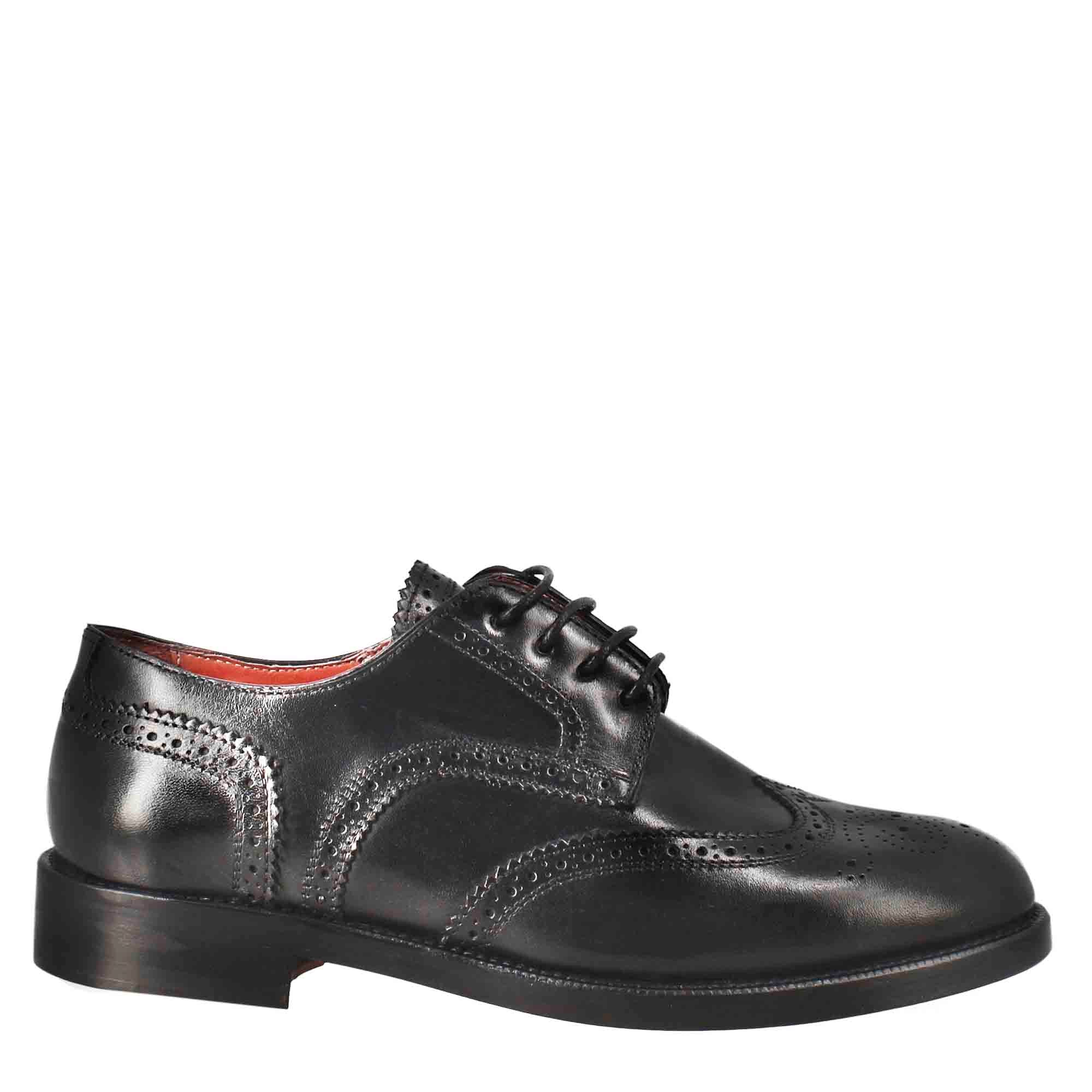 Women's derby with brogue effect in black leather