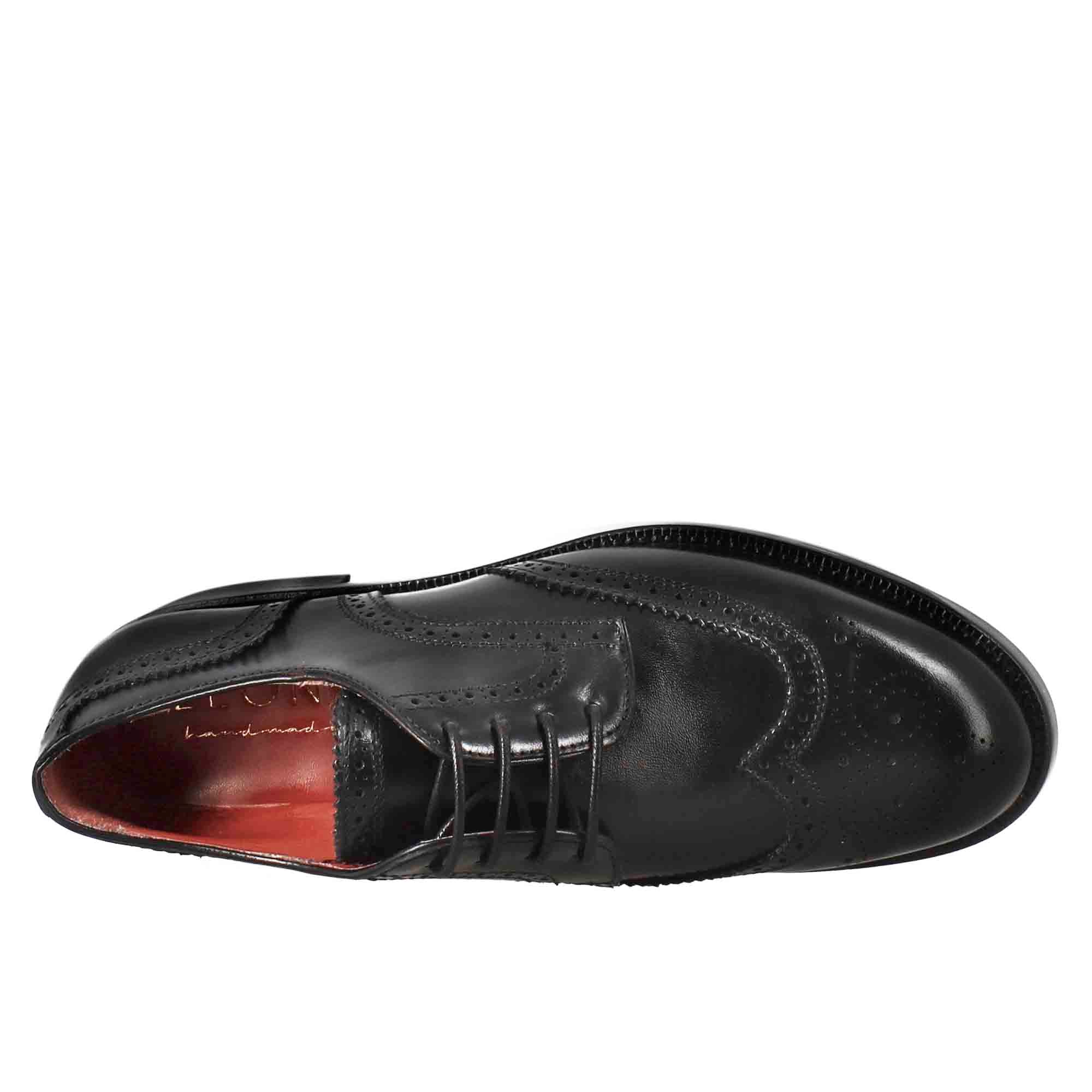 Derby da donna con effetto brogue in pelle colore nero