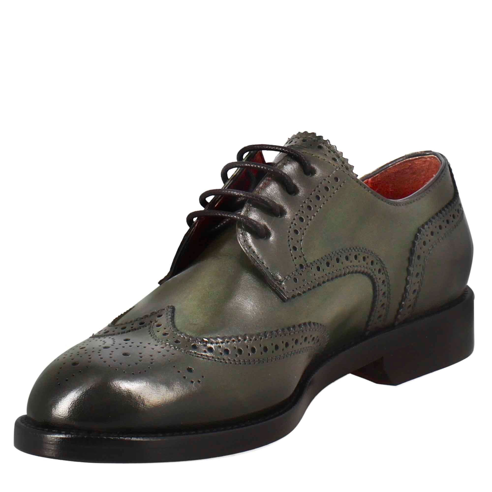 Derby da donna con effetto brogue in pelle colore verde scuro