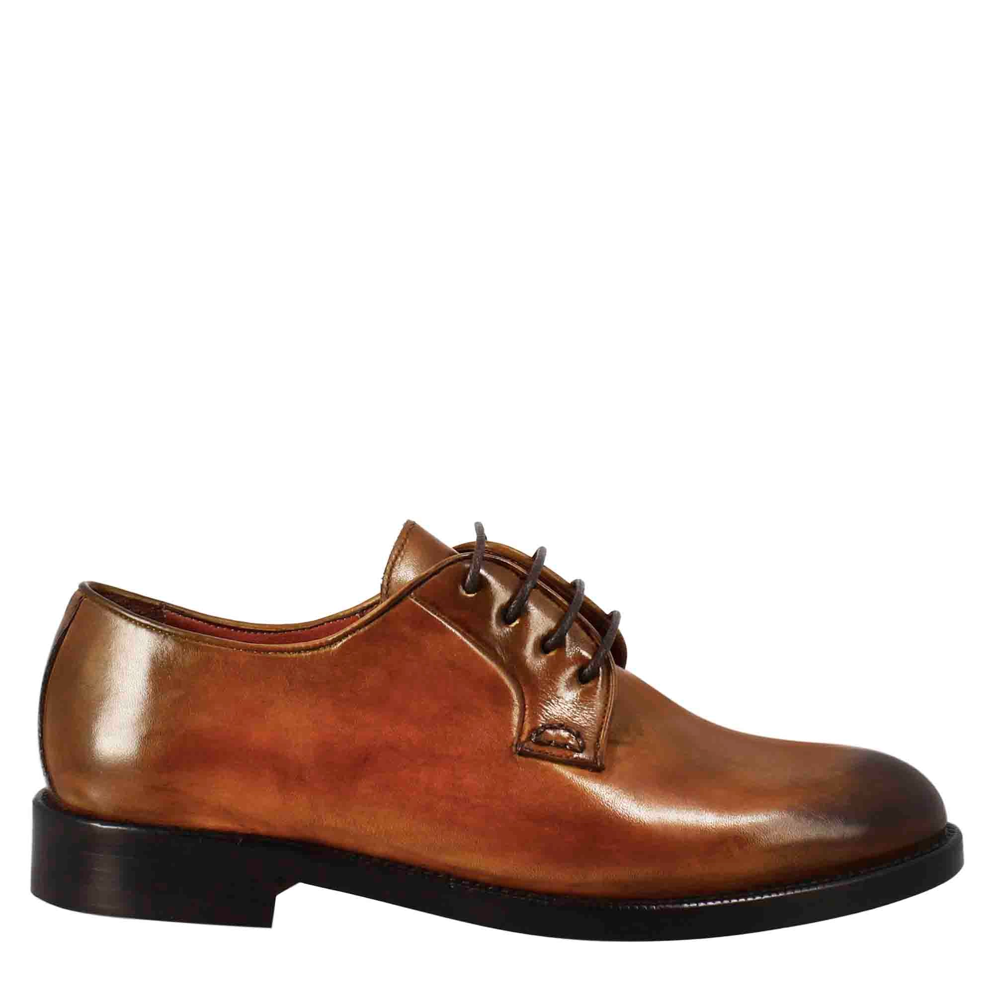 Smooth women's derby in light brown leather