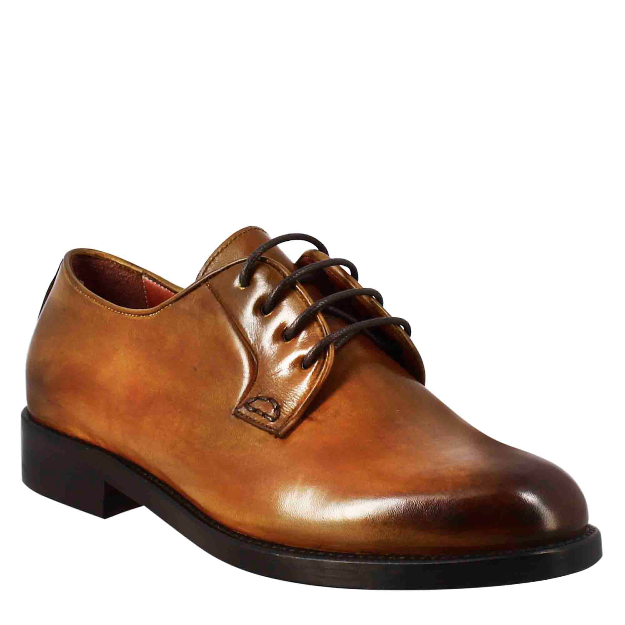 Smooth women's derby in light brown leather