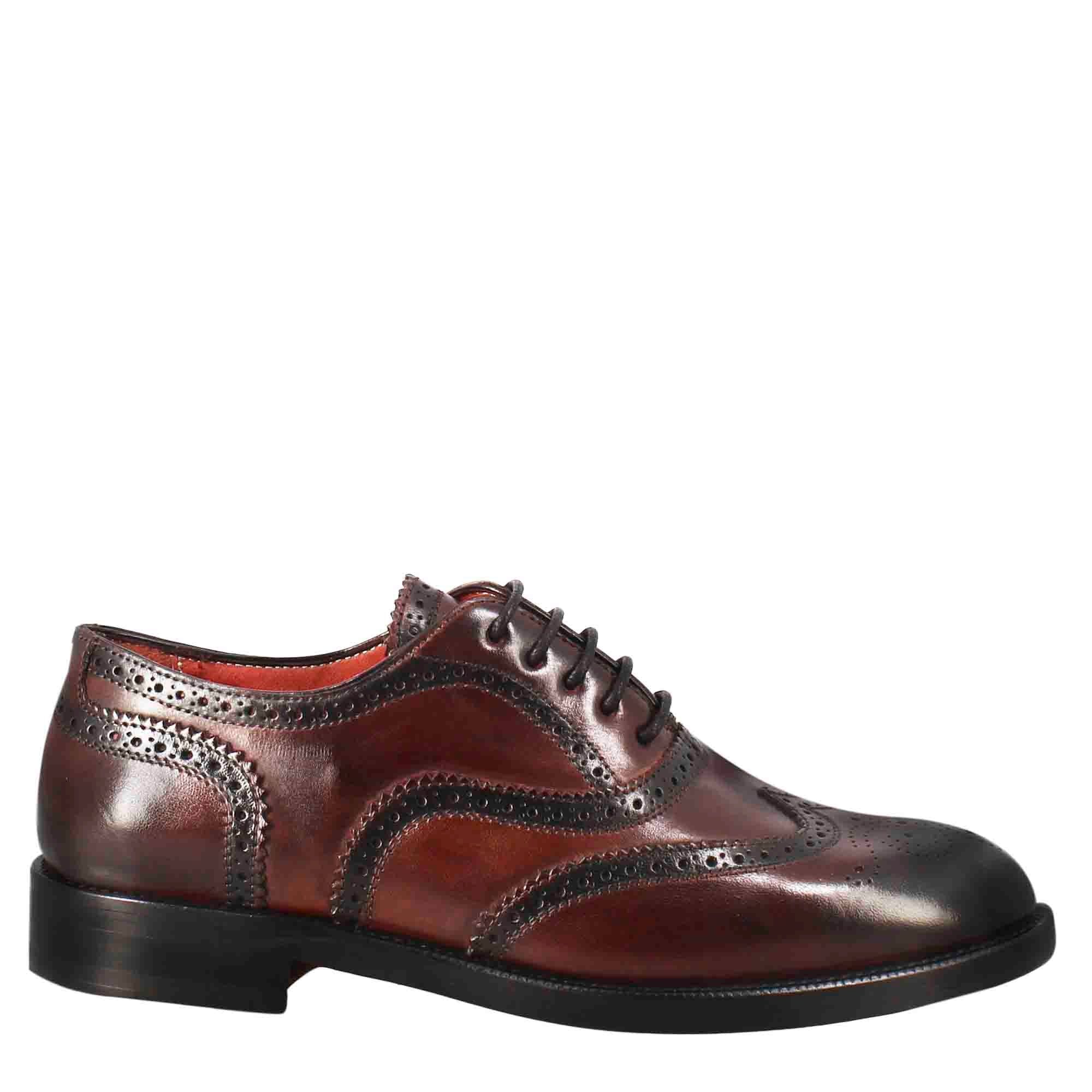 Francesina da donna con effetto brogue in pelle colore bordeaux