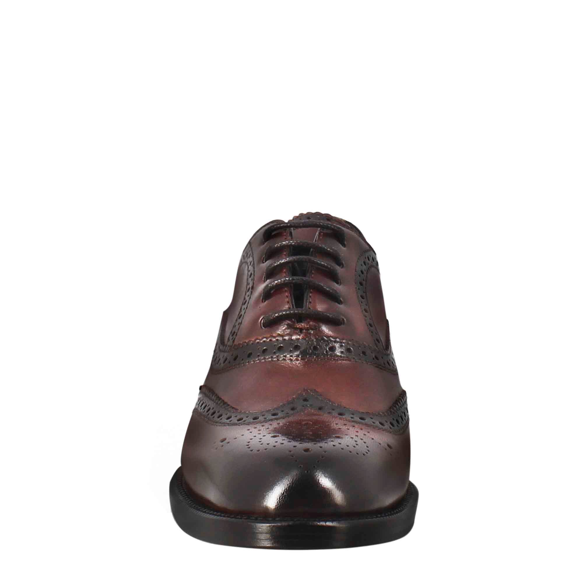 Francesina da donna con effetto brogue in pelle colore bordeaux