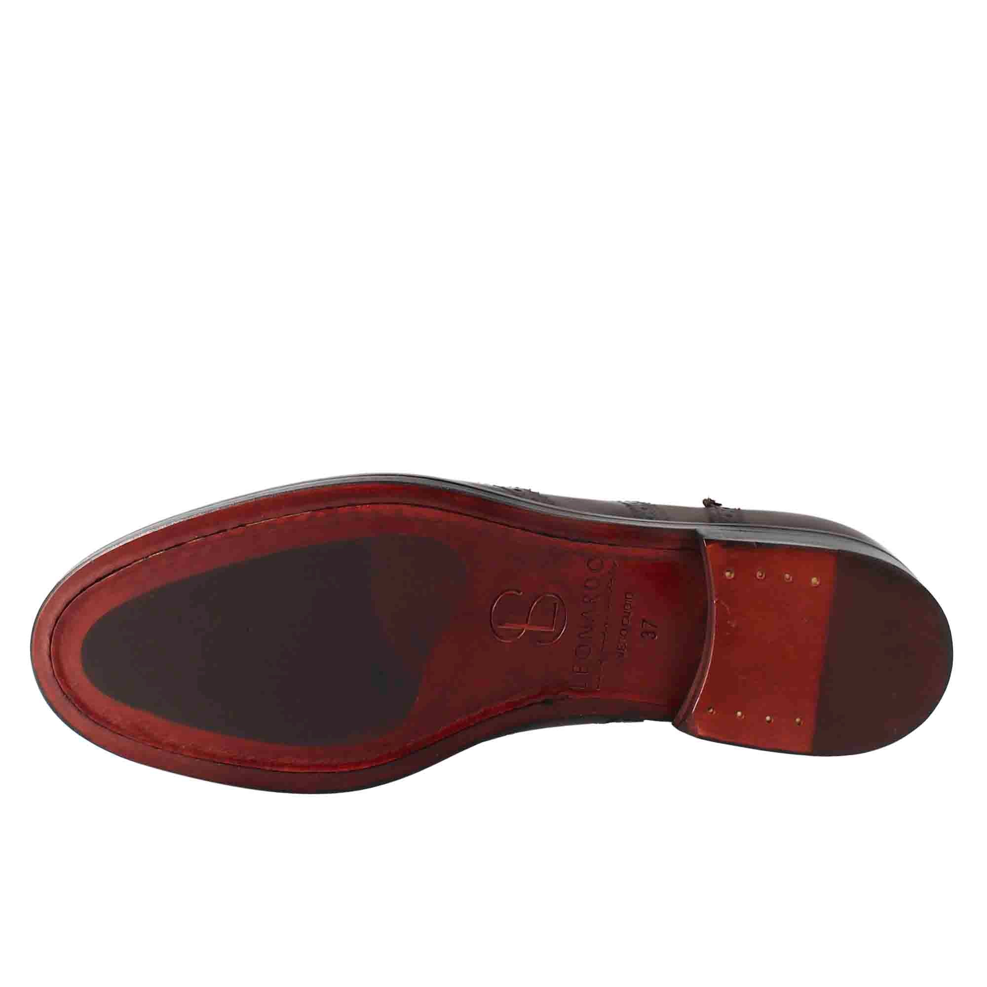 Francesina da donna con effetto brogue in pelle colore bordeaux