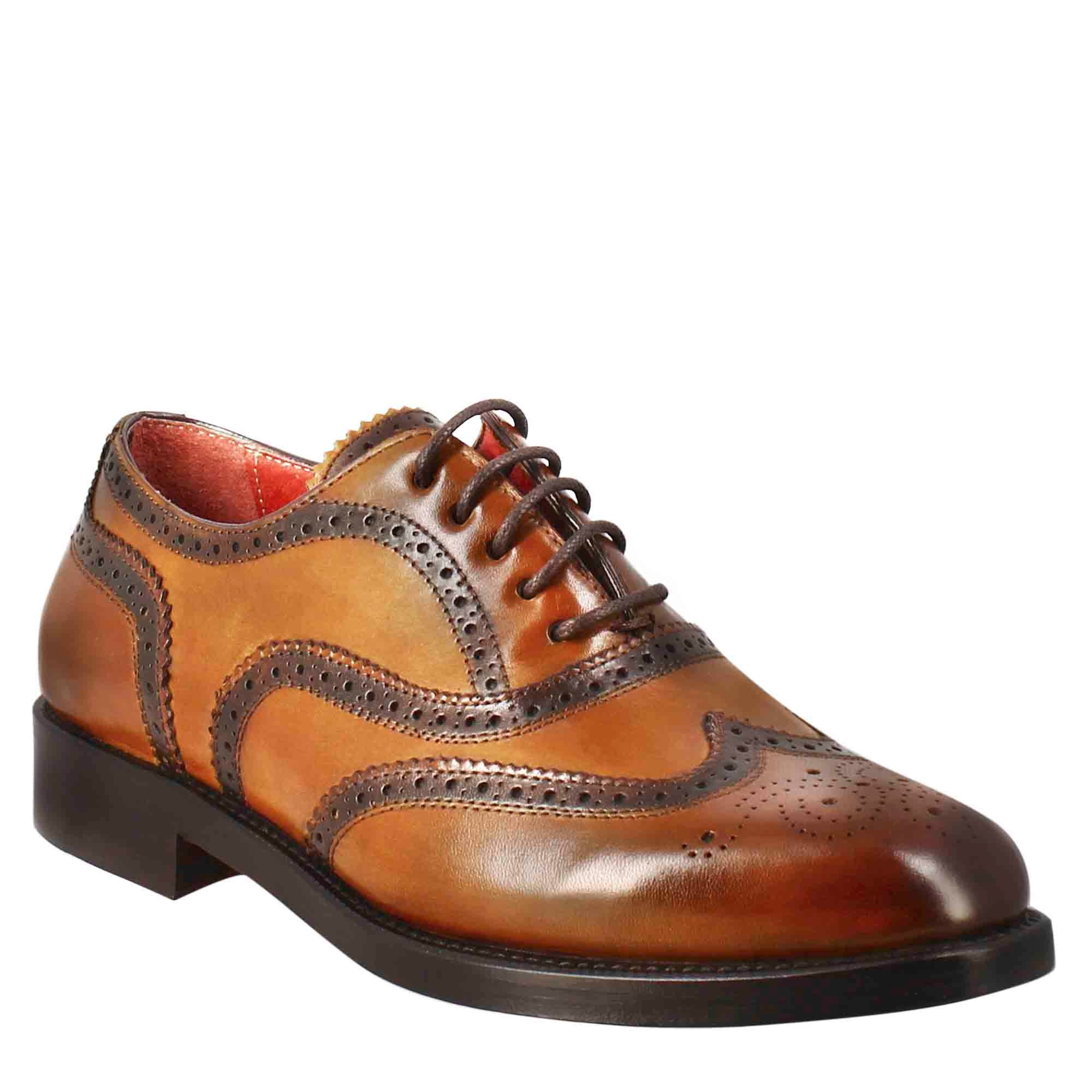 Francesina da donna con effetto brogue in pelle colore marrone chiaro