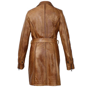 Giacca lunga da donna in pelle marrone