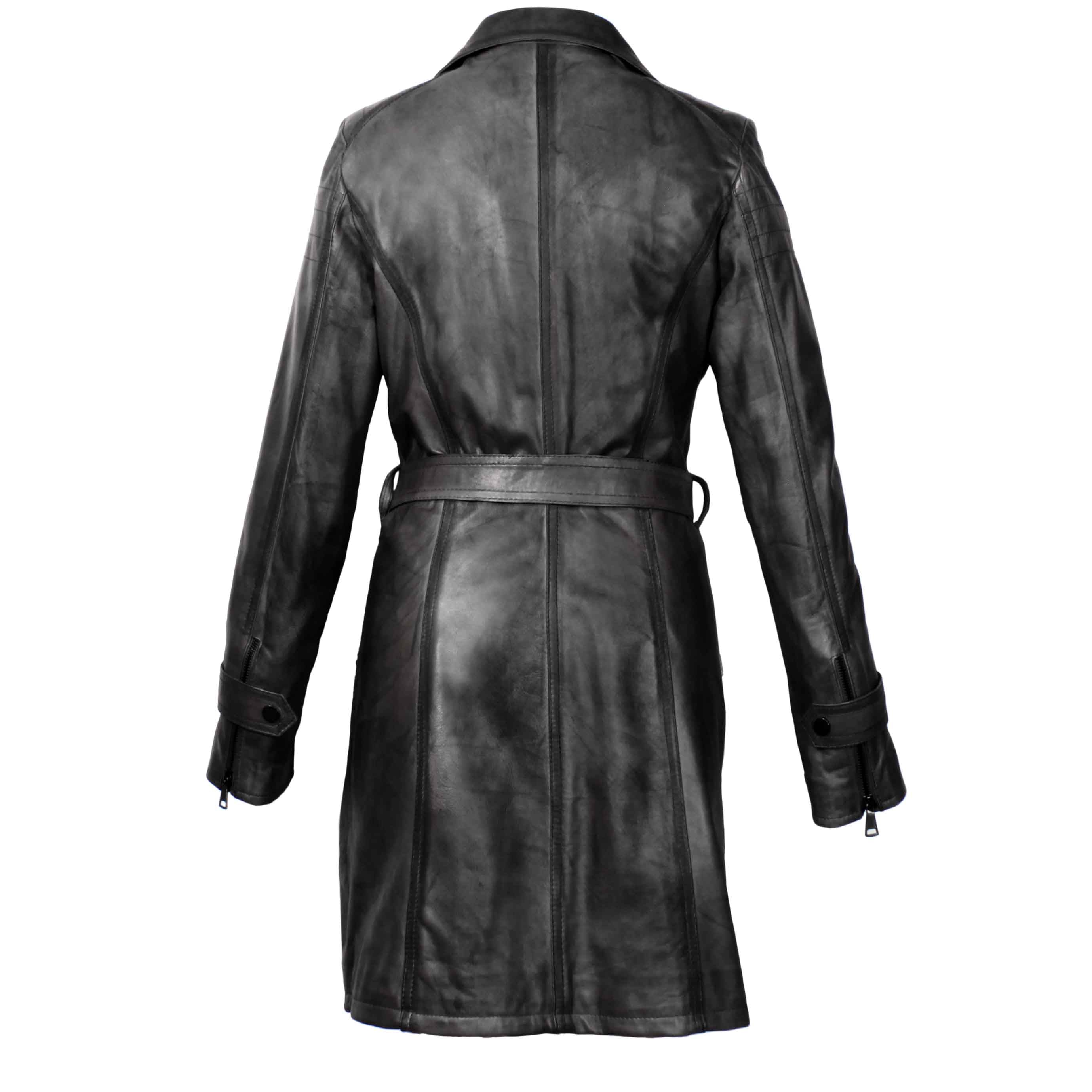 Giacca lunga da donna in pelle nera