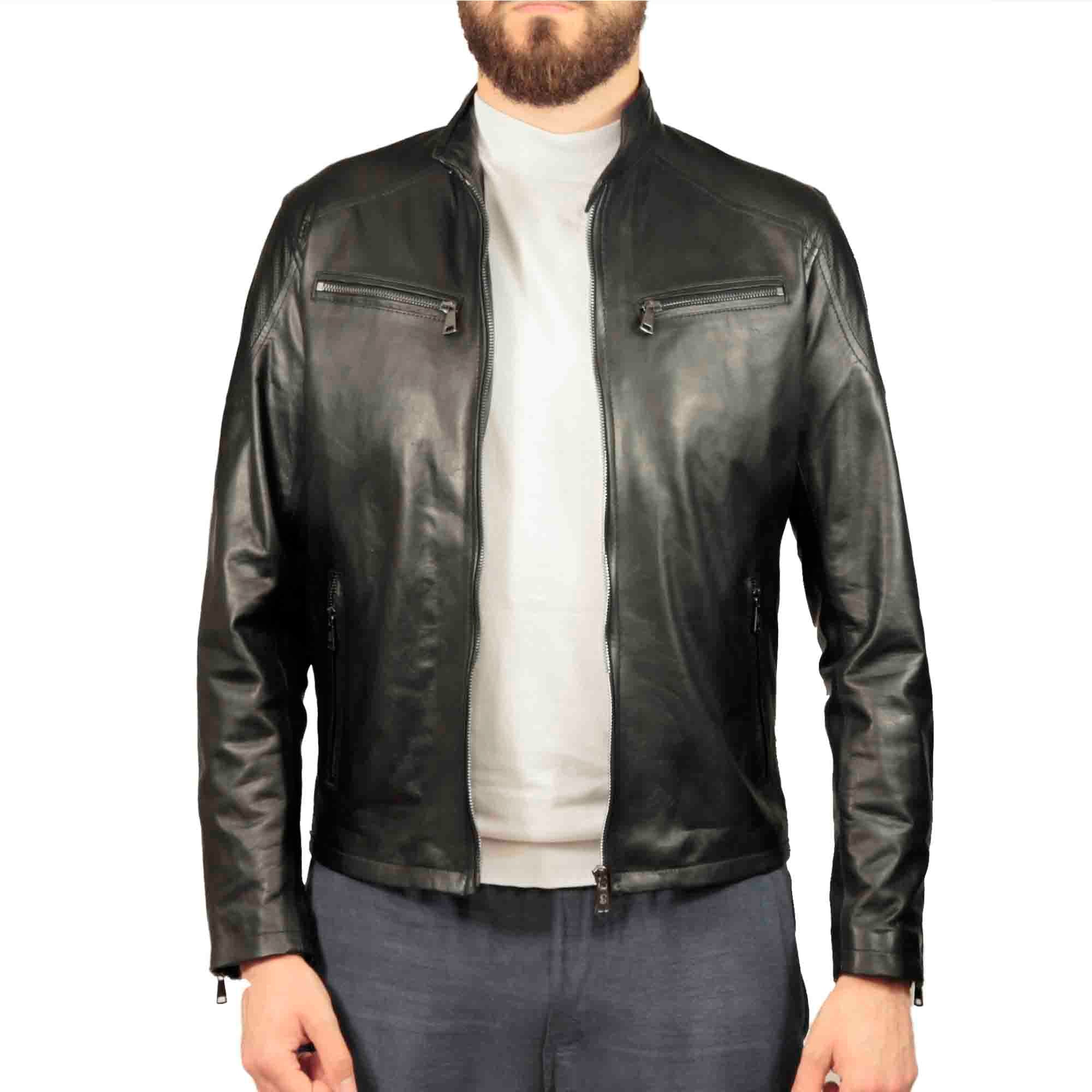 Sports jacket in black vegetable tanned leather