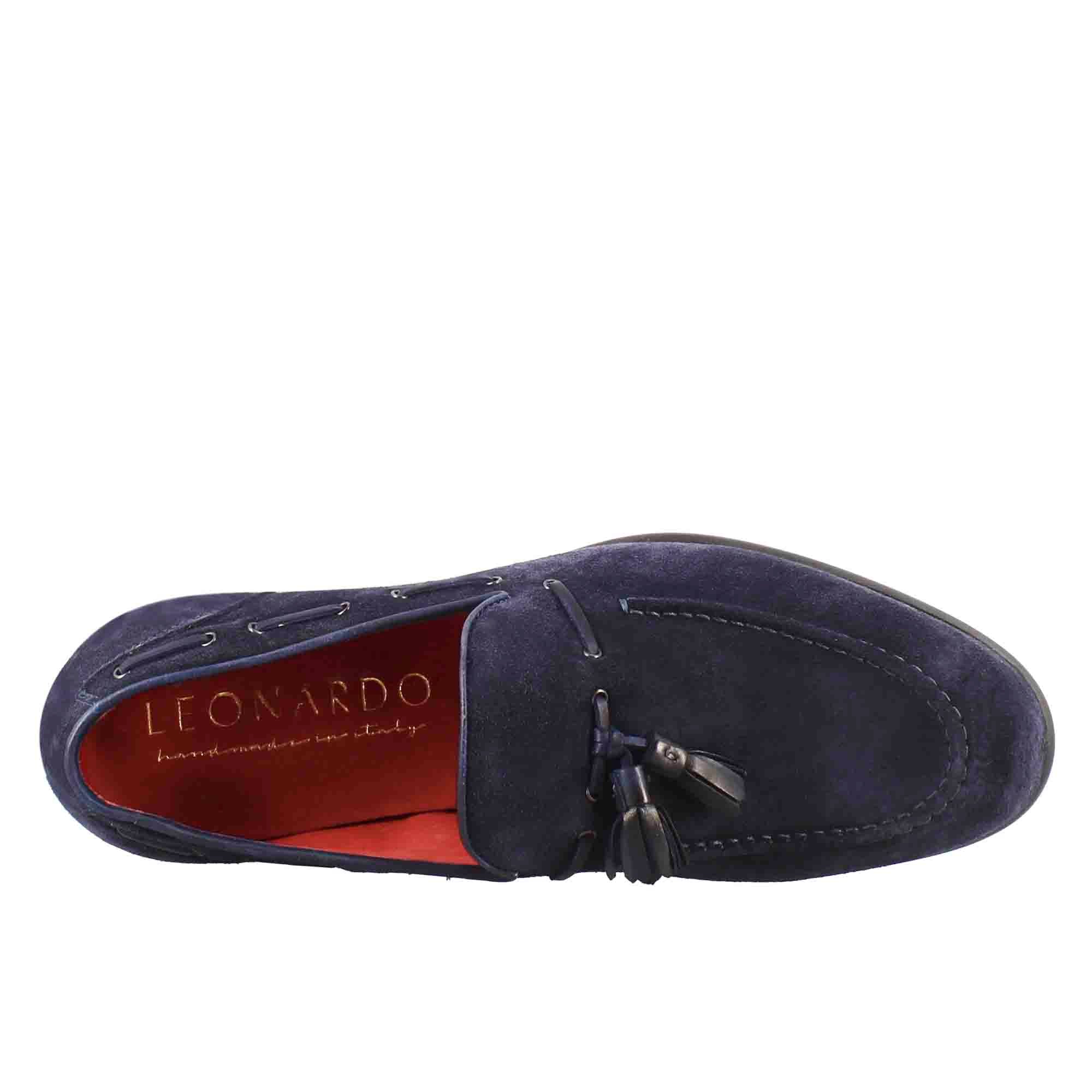 Mocassins à pampilles homme en daim bleu foncé