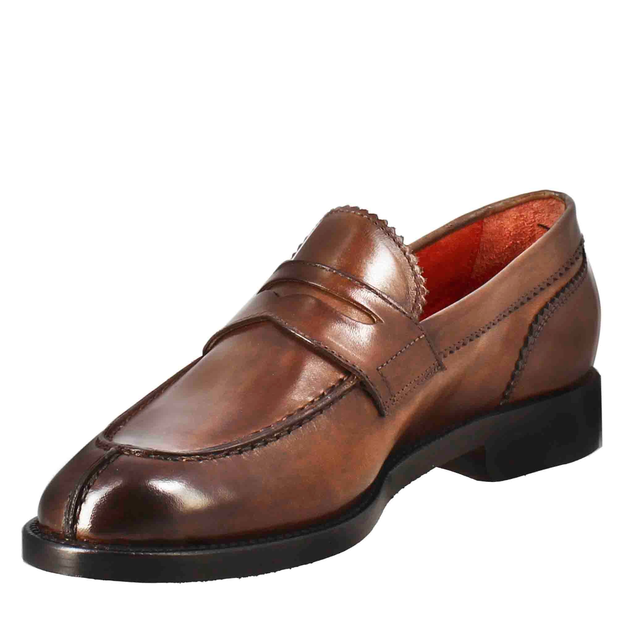 Mocassin pour femme avec muflier en cuir marron