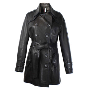 Giacca da donna stile trench in pelle alta qualità colore nero