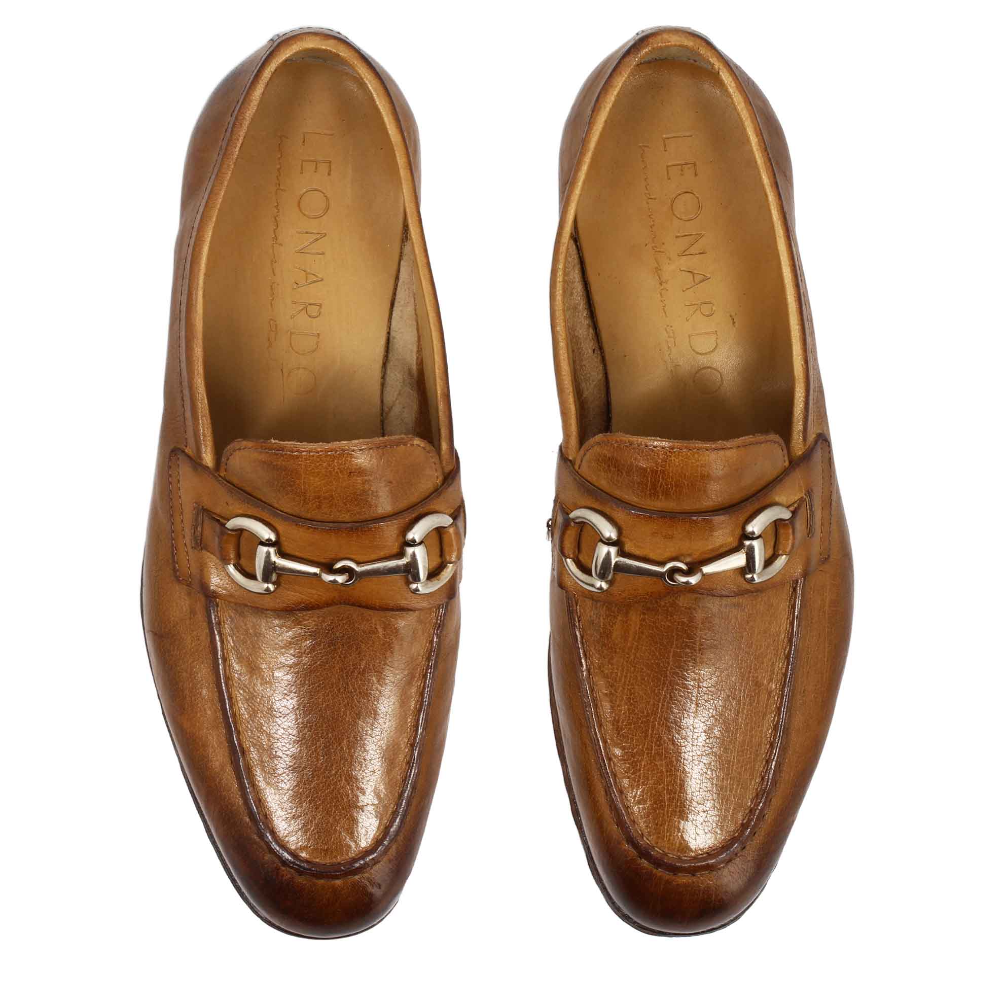 Men's Brown Handmade Loafer with Buckle in Fine Leather