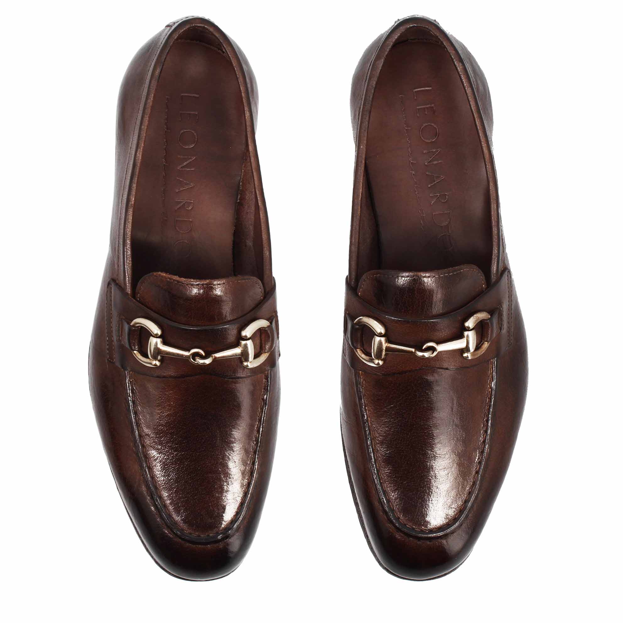 Mocassins marron foncé pour homme faits à la main avec boucle en cuir fin