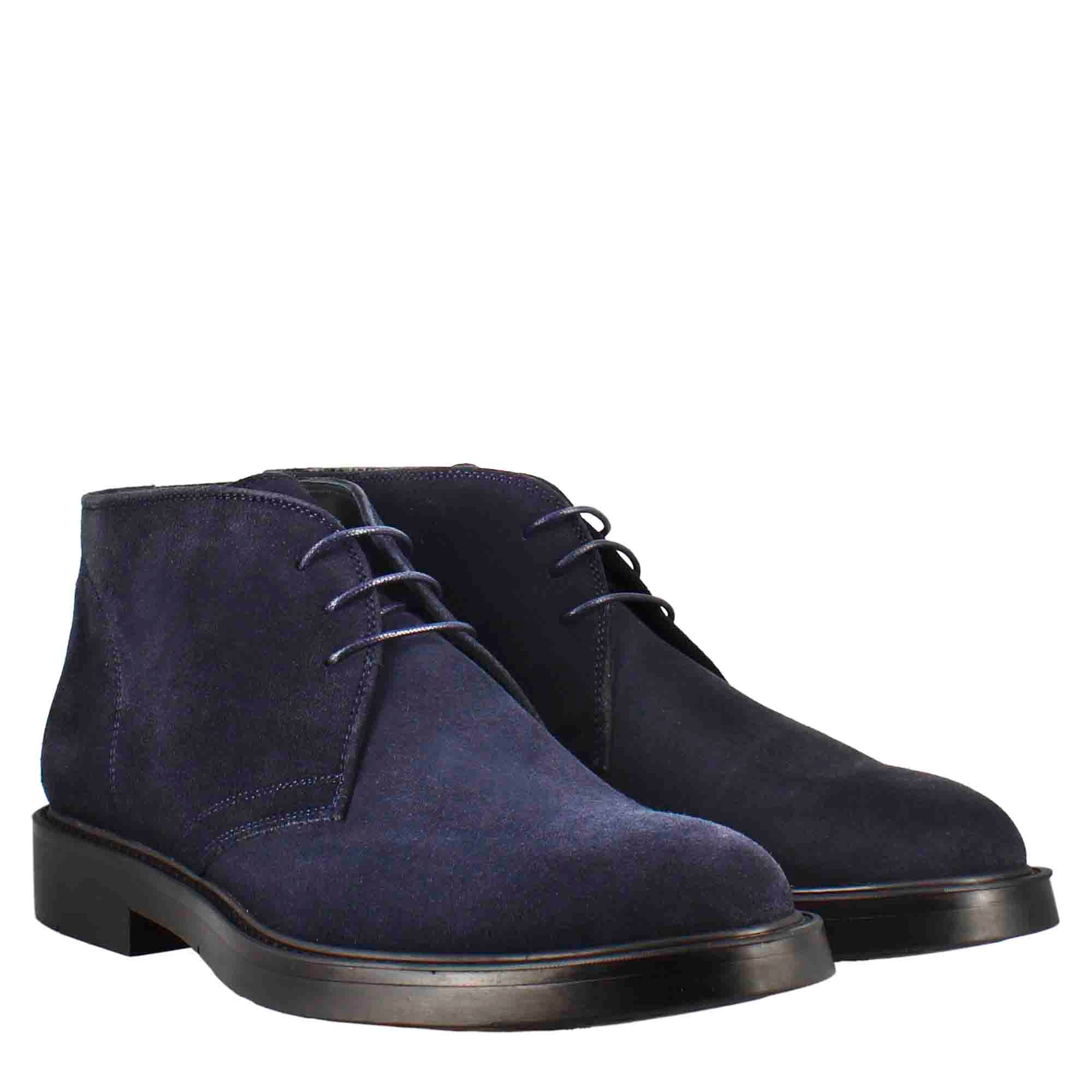 Smooth men's ankle boot in dark blue suede leather