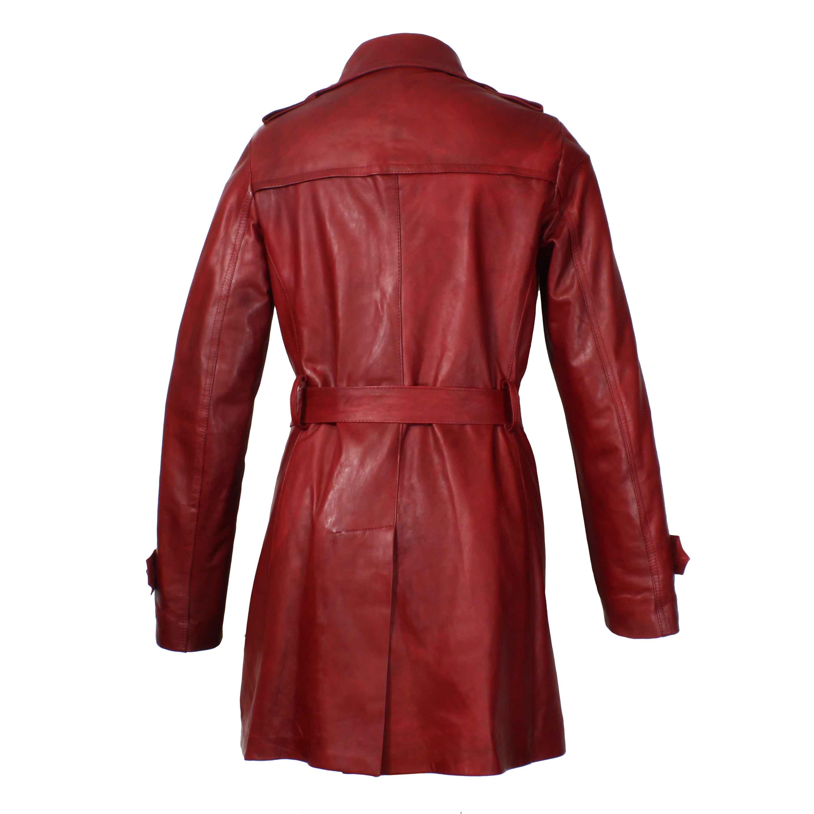 Giacca da donna stile trench in pelle alta qualità colore rosso