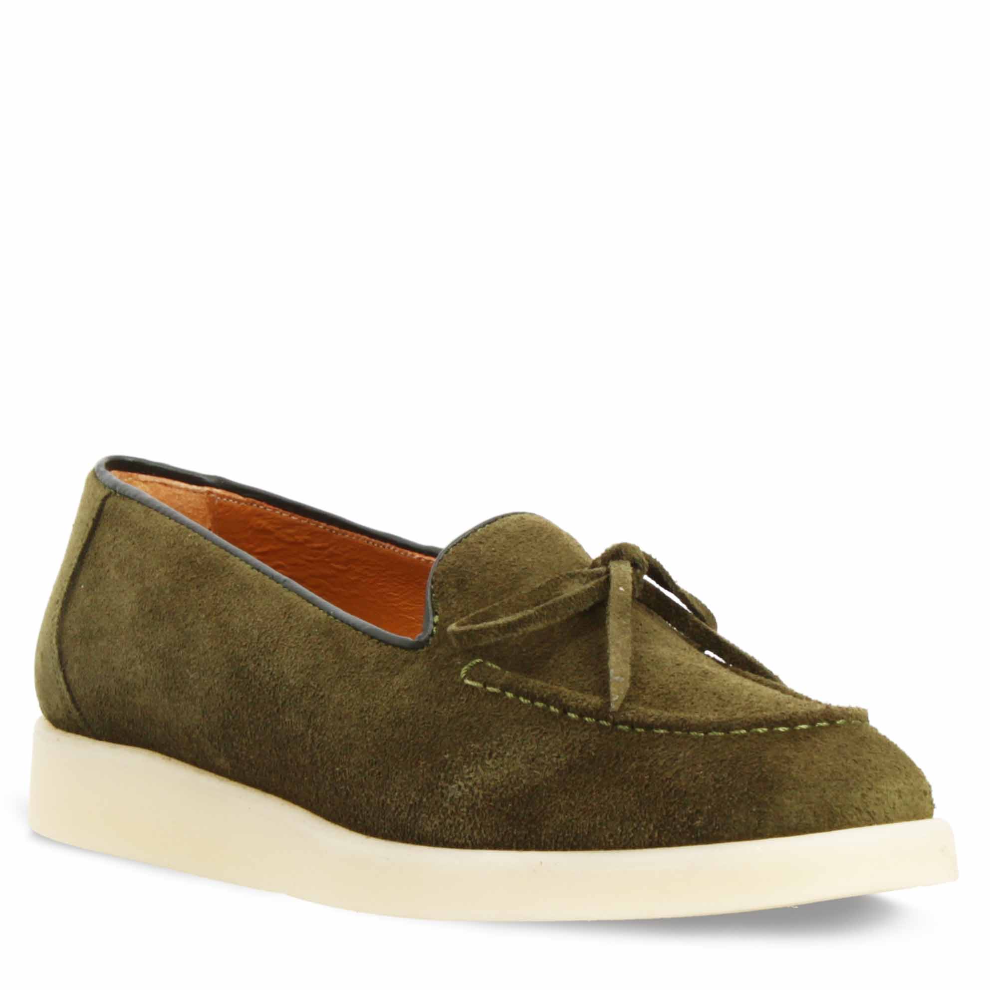 Handmade Women's Green Suede Boat Shoe