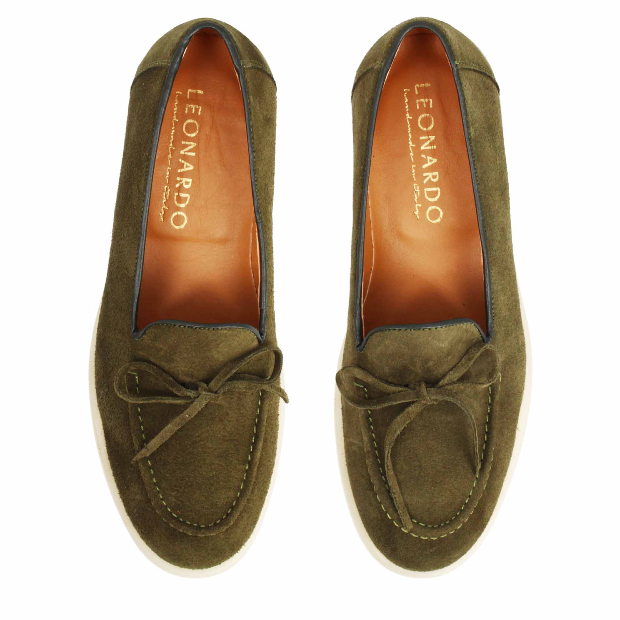 Handmade Women's Green Suede Boat Shoe