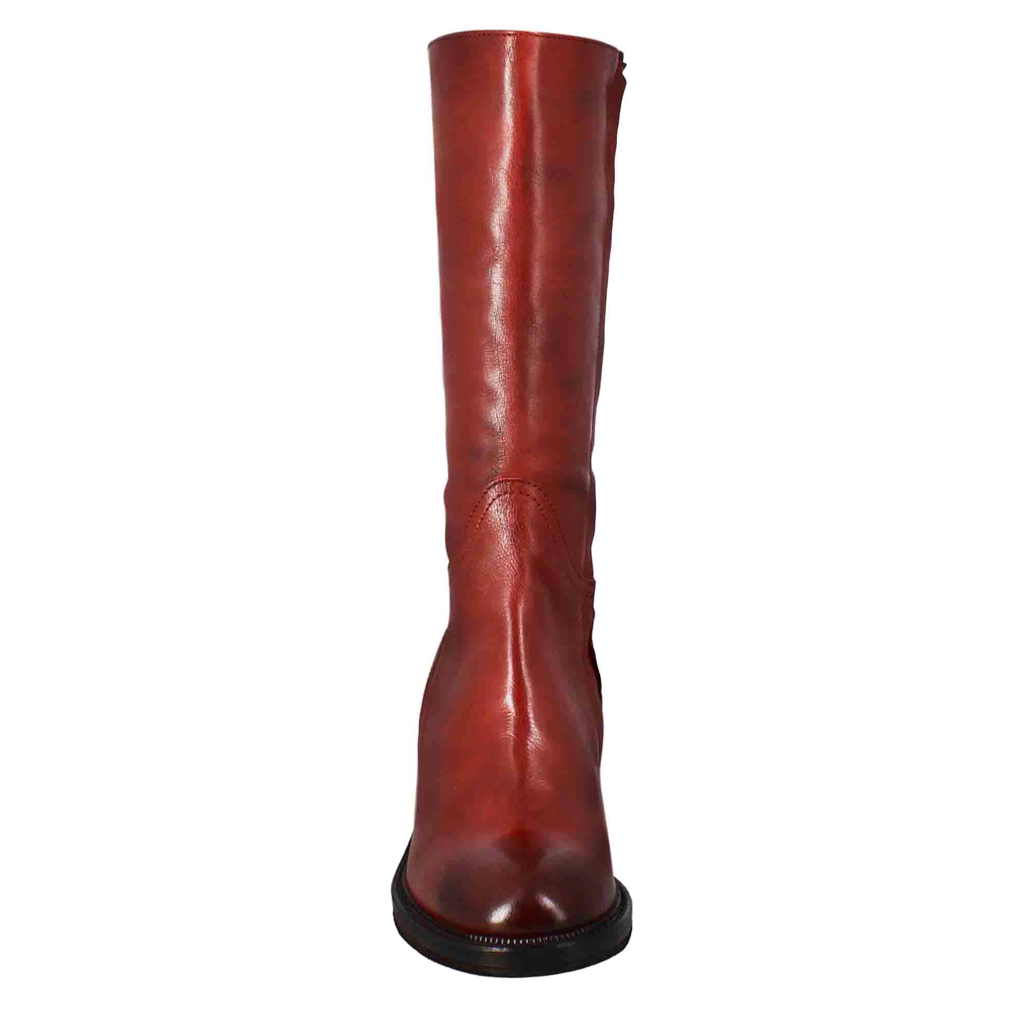 Women's calf-high diver boot with heel in red washed leather