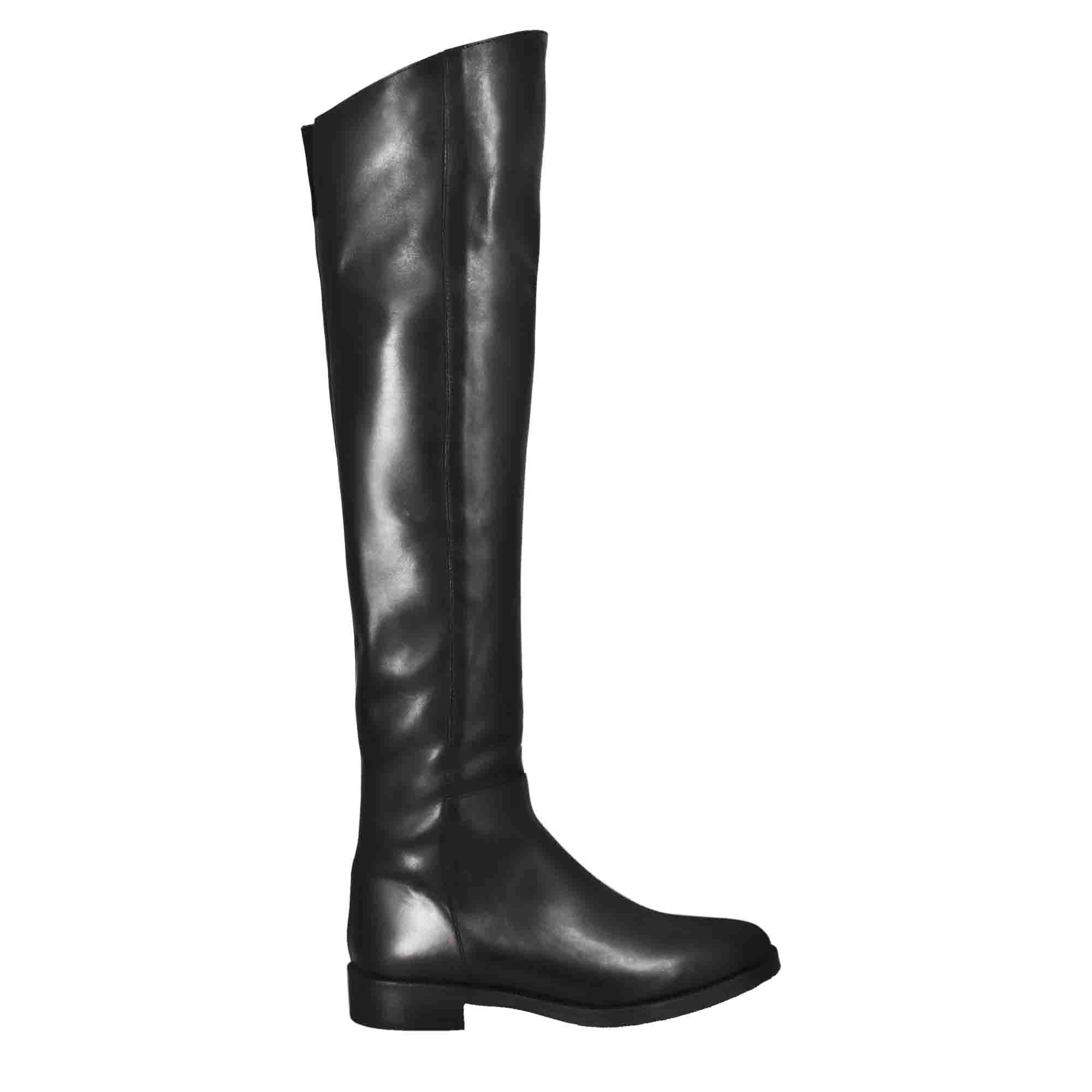 Cuissardes women's over-the-knee boots with low heel in black leather