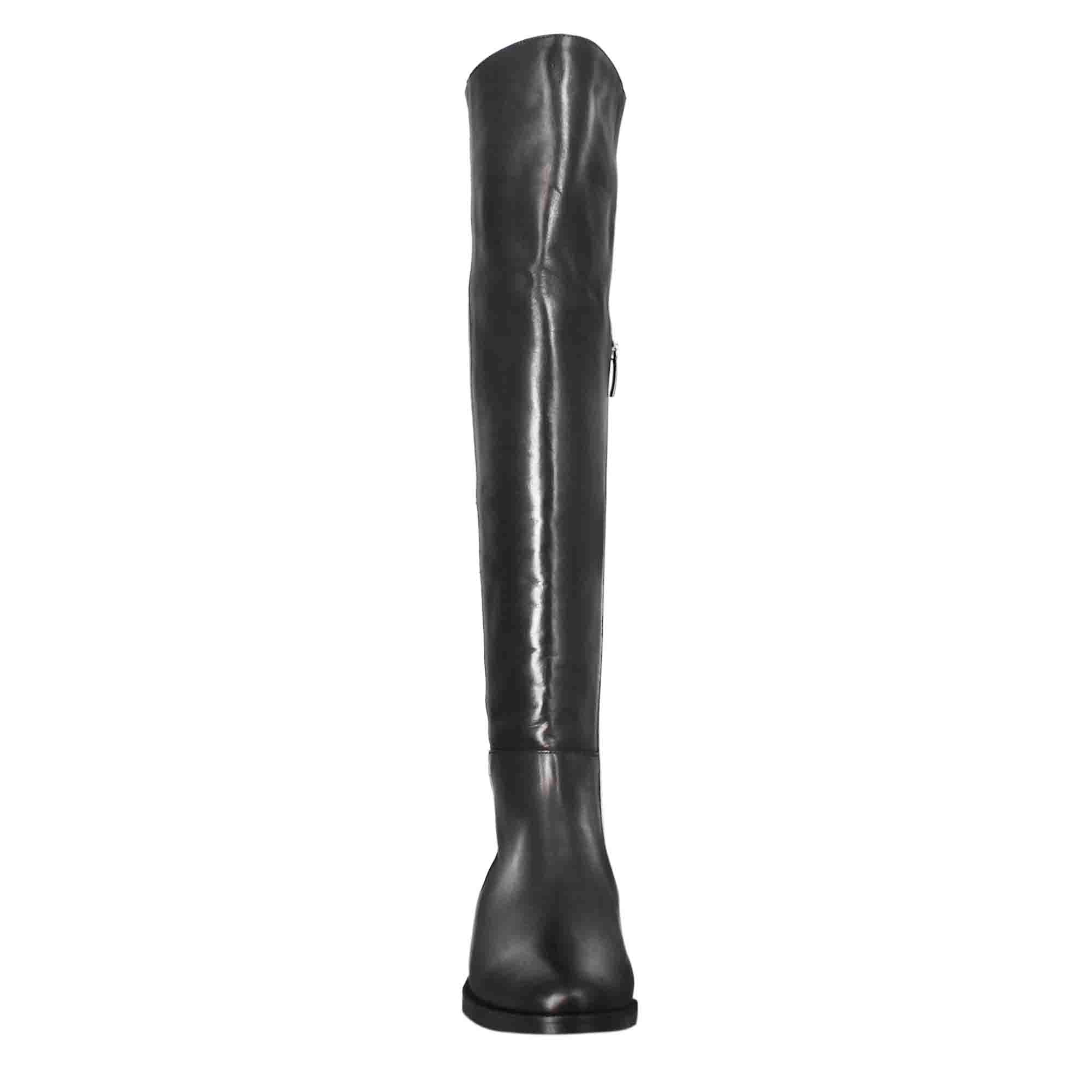 Cuissardes women's over-the-knee boots with low heel in black leather