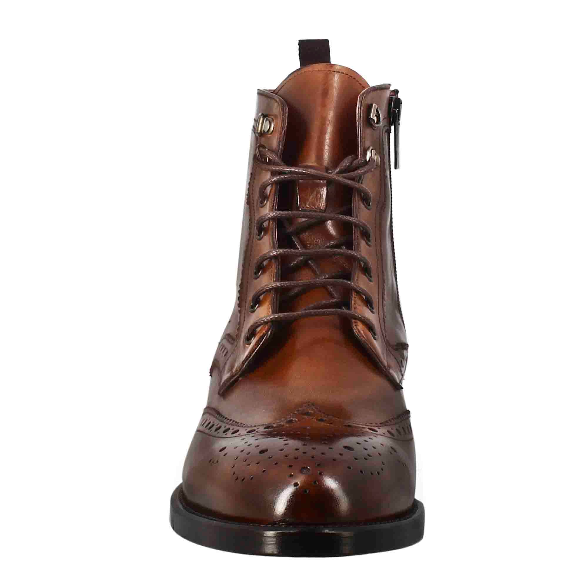 Men's high amphibious brogue boot in tan leather