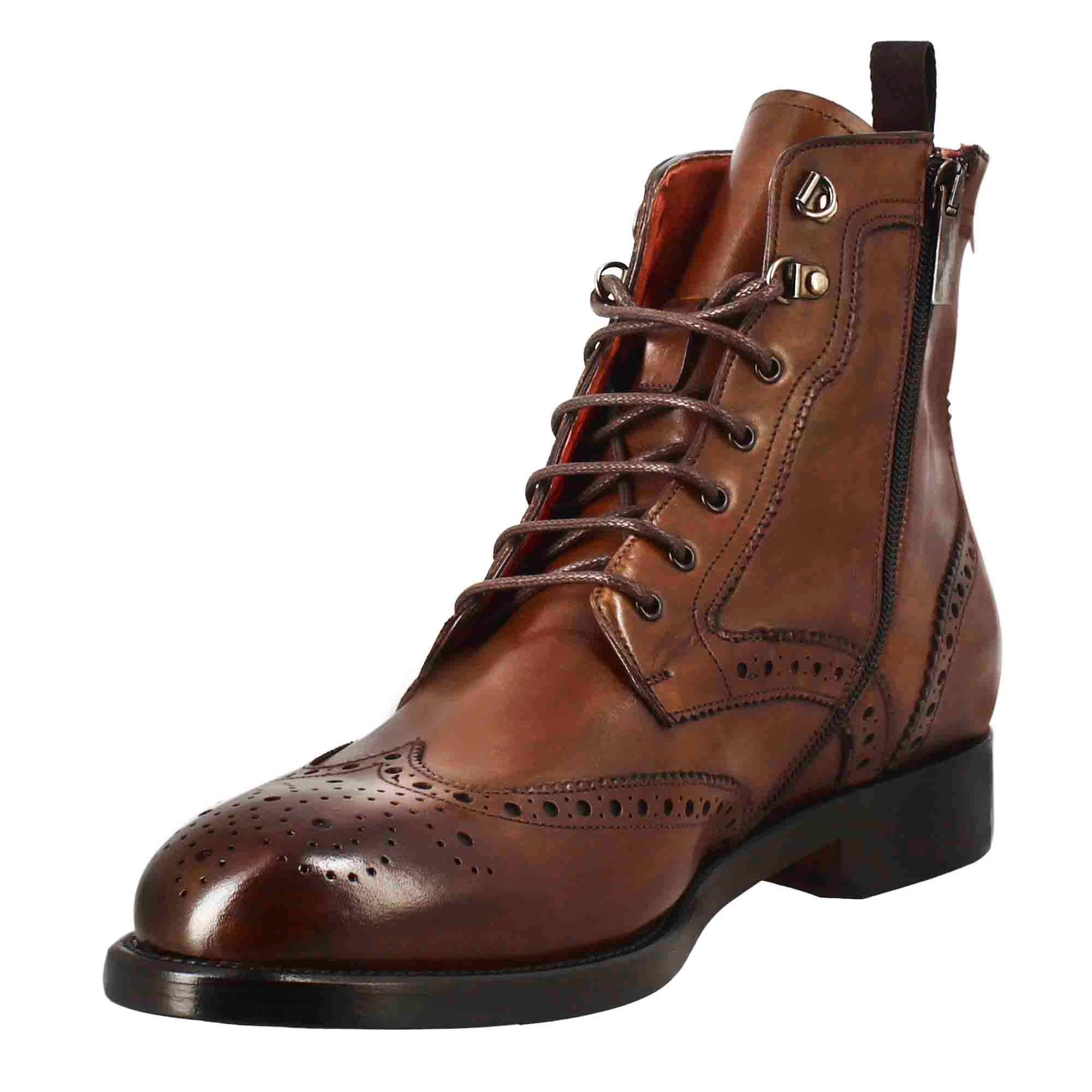 Men's high amphibious brogue boot in tan leather