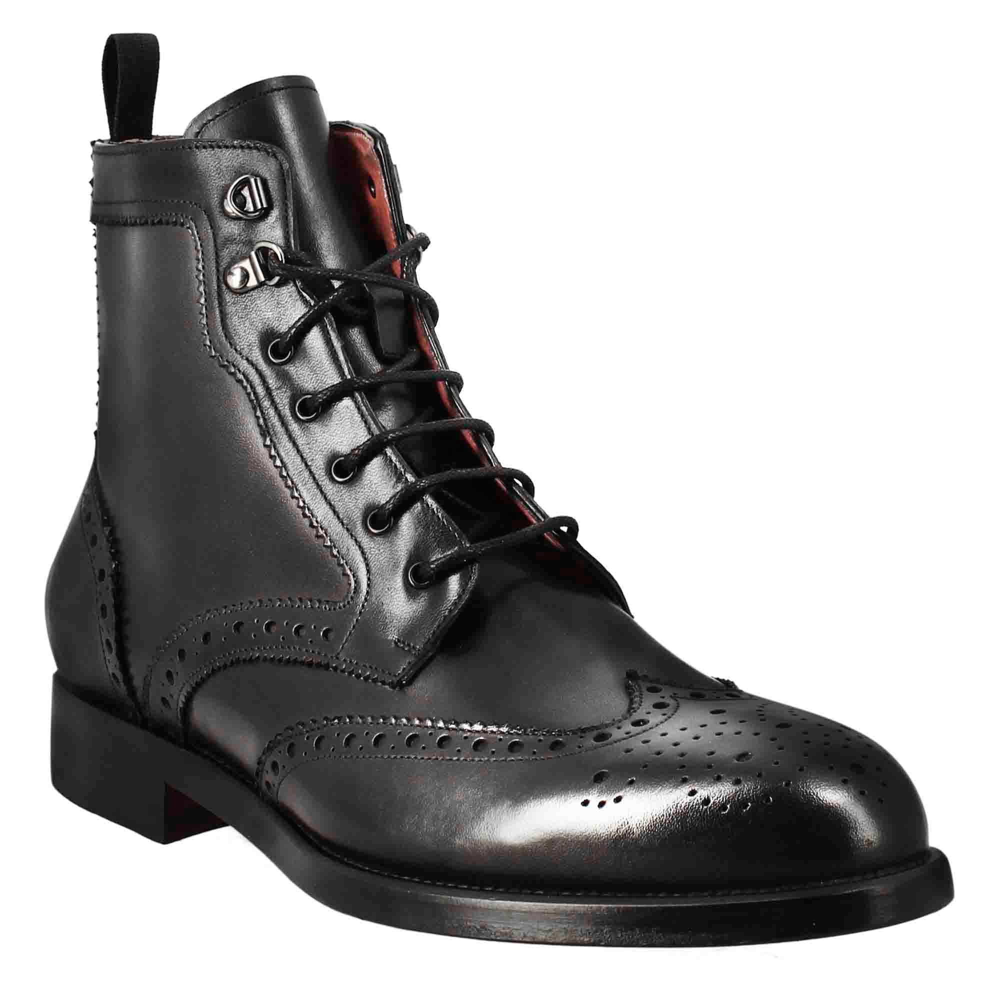 Men's high amphibious brogue boot in black leather