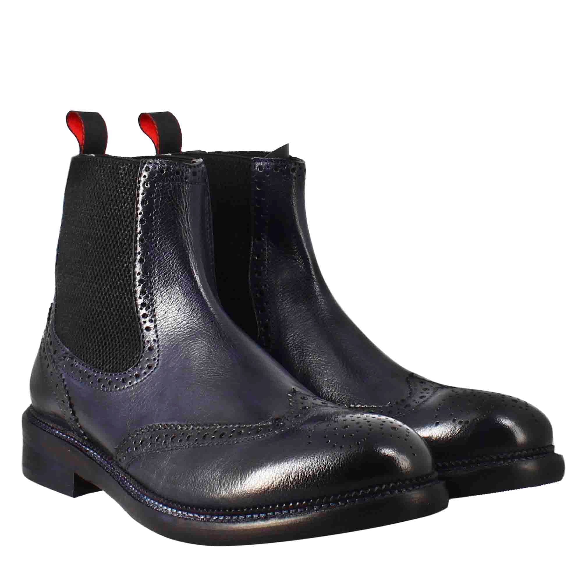 Men's candy chelsea boot in dark blue washed leather