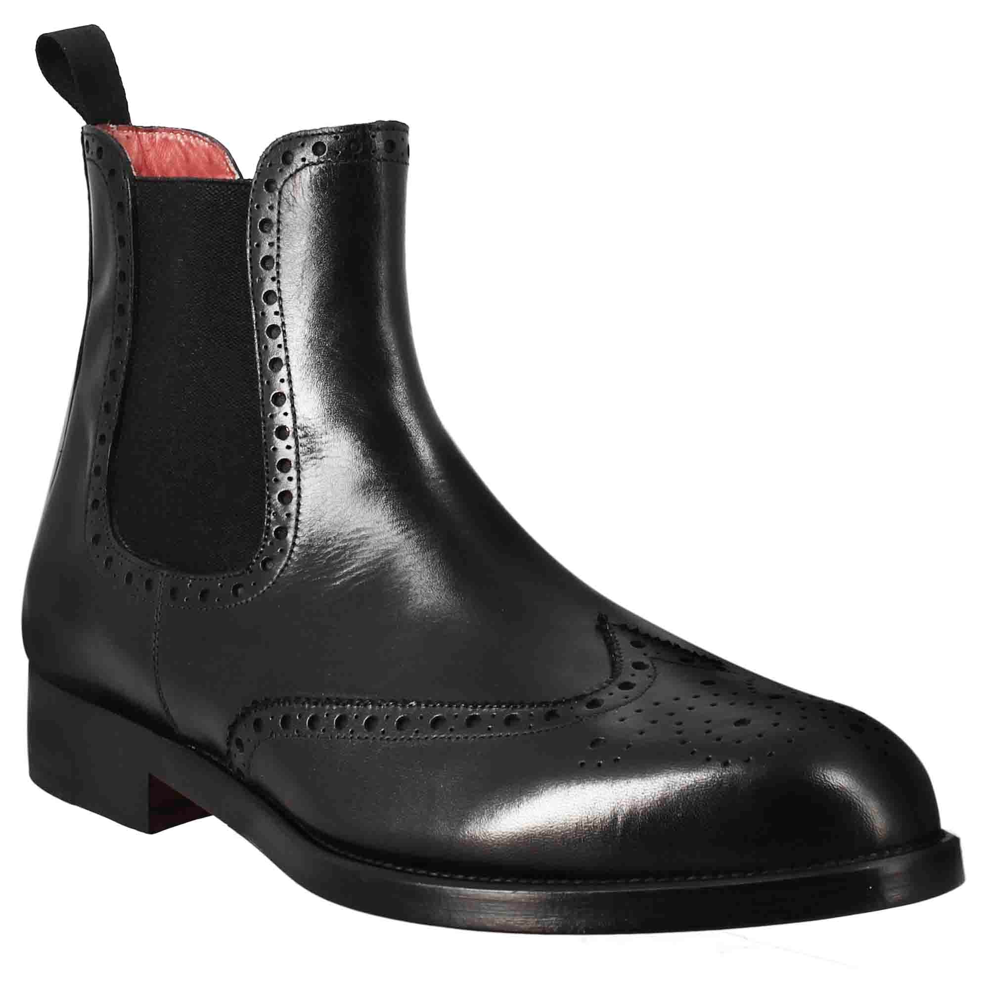 Stivaletto chelsea con dettagli brogue uomo in pelle colore nero con elastico