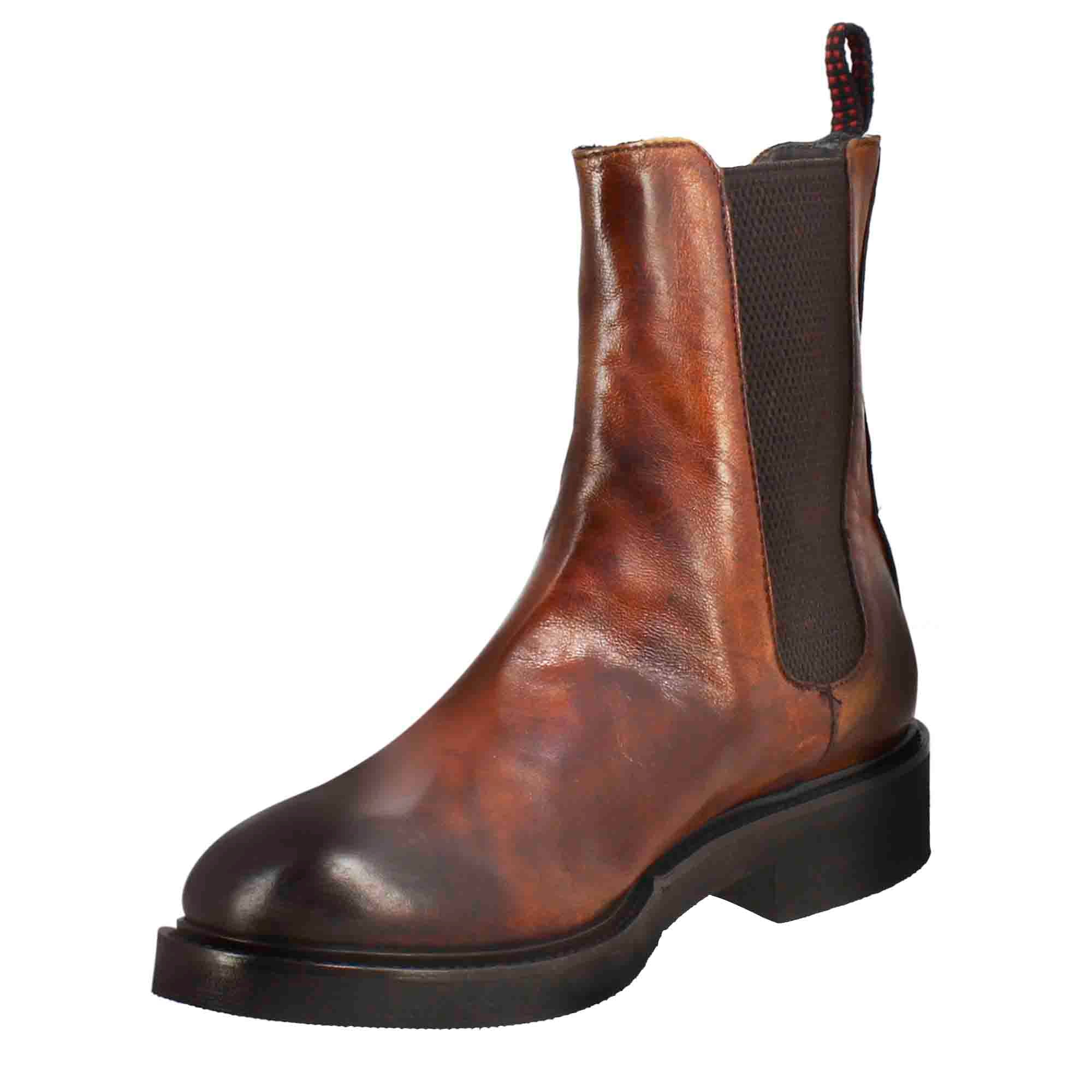 Paupa women's chelsea boot in dark tan washed leather