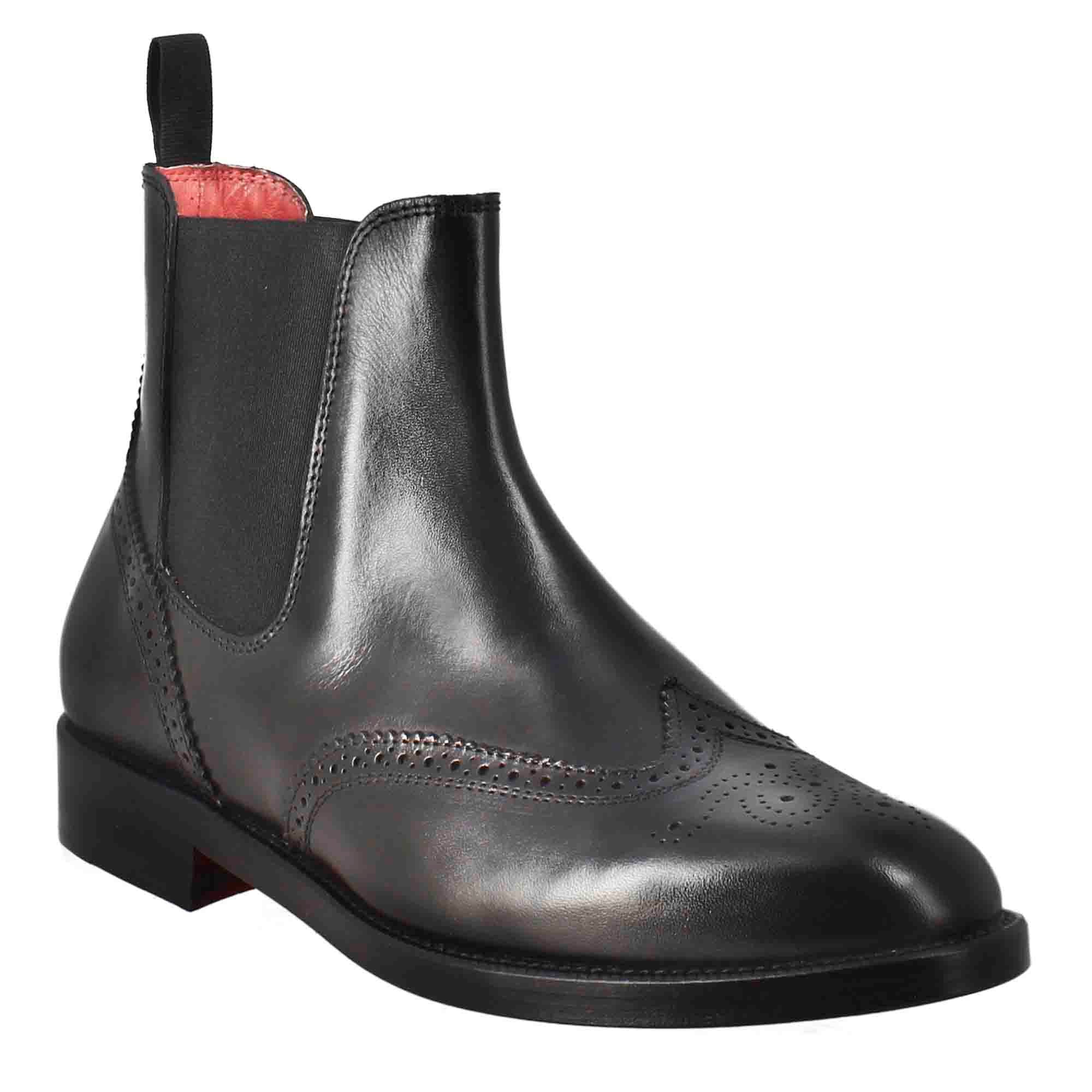 Women's Chelsea boot with brogue details in black leather