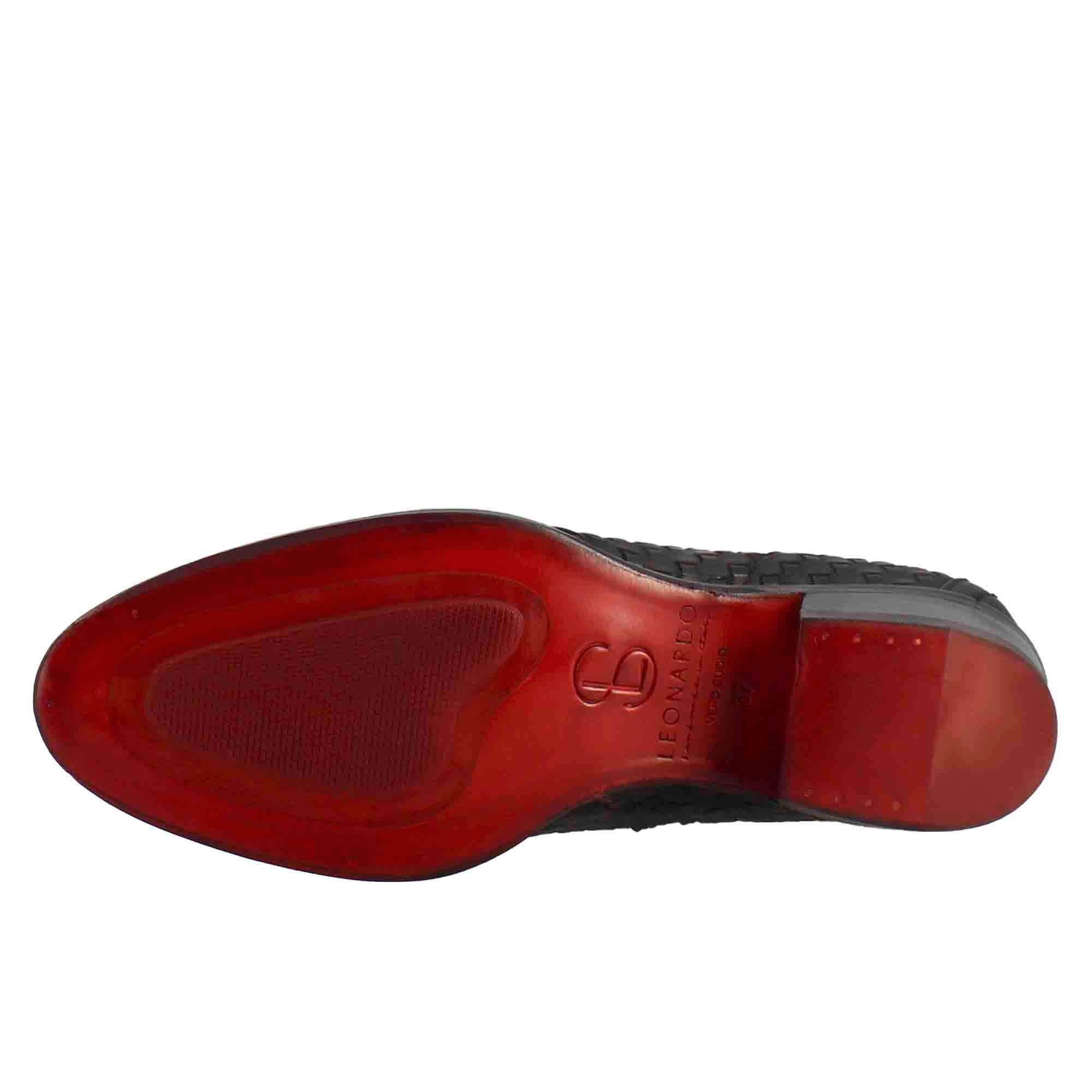 Stivaletto da donna con tacco medio in pelle intrecciata colore nero