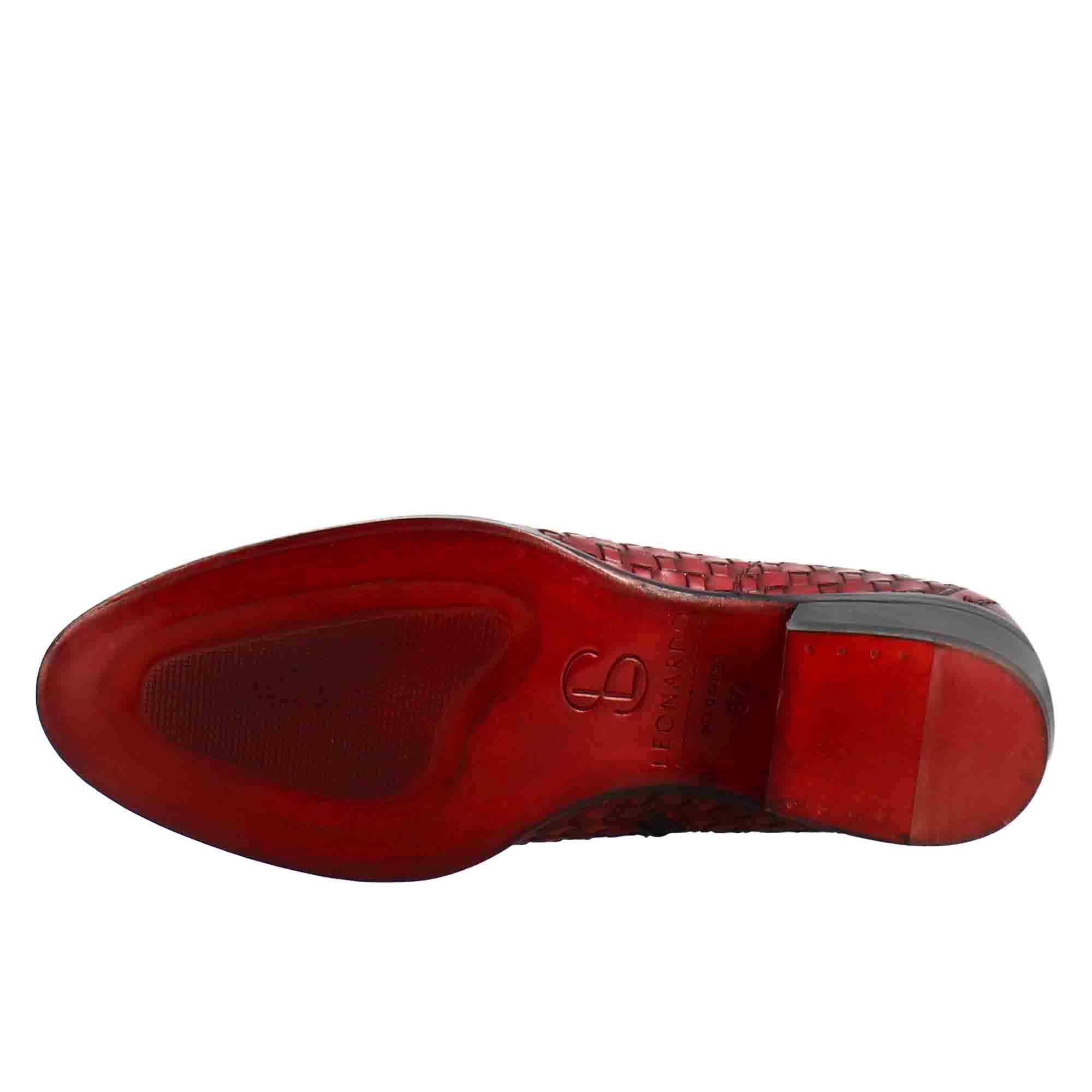 Stivaletto da donna in pelle intrecciata con tacco medio colore rosso